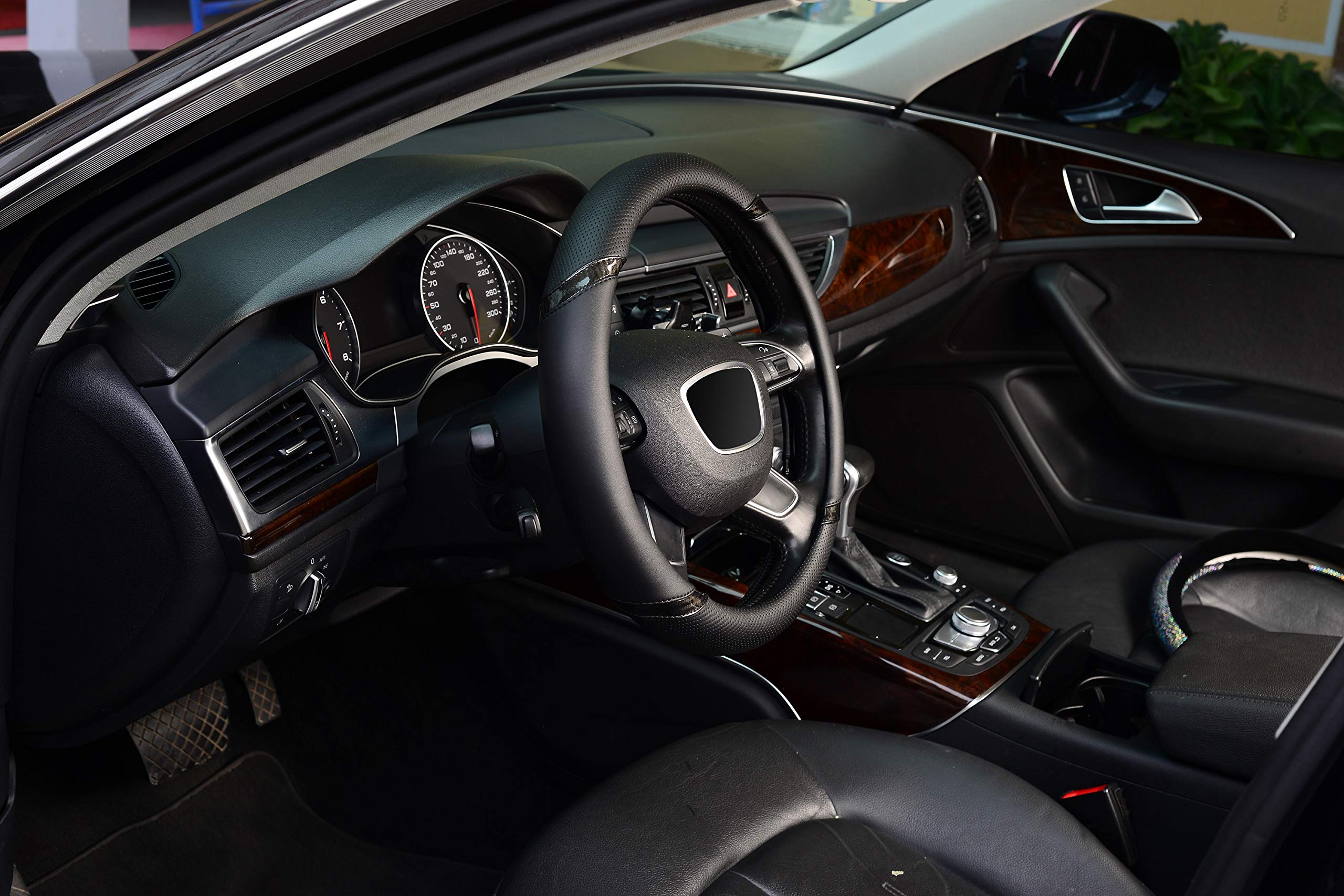 Kafeek Steering Wheel Cover, Universal 15 Inch, Microfiber Leather, Anti-Slip, Odorless,Black