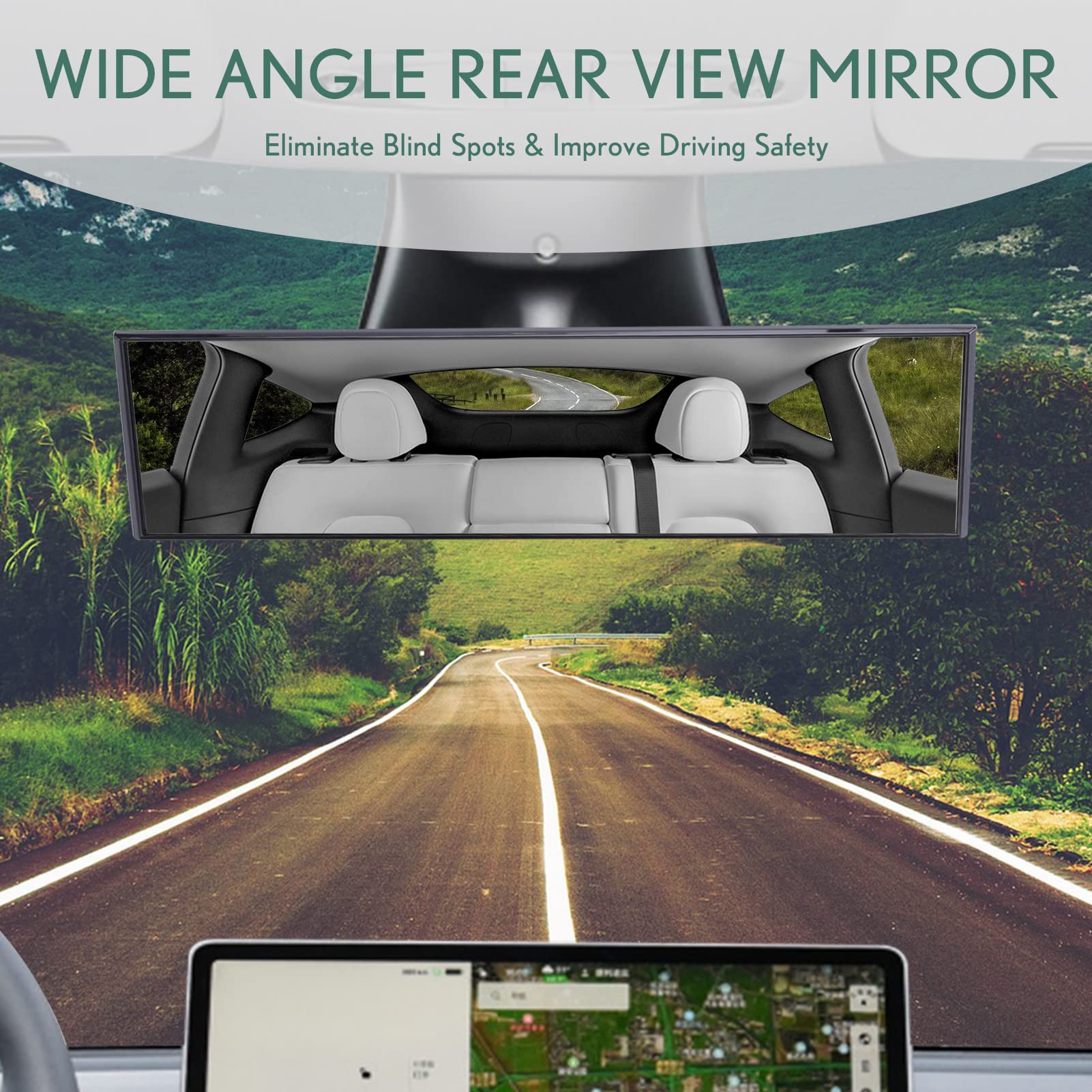 TRANSWARPS Rear View Mirror, Universal Interior Clip-on Wide Angle Mirror,Flat HD Rearview Mirror, Anti Glare, Clear Tint, Acces