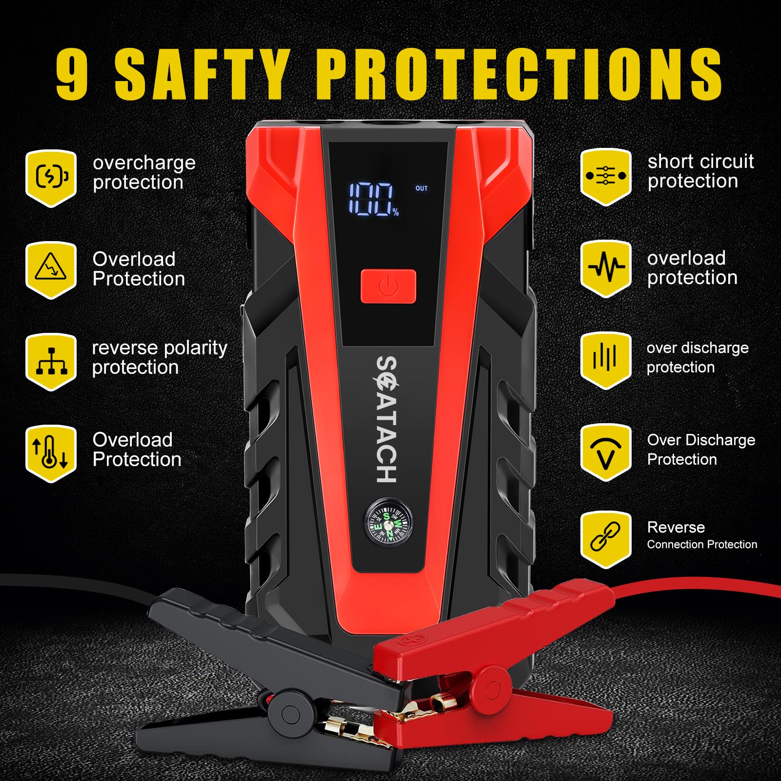 Scatach 011 5000A Car Battery Jump Starter,12V Jump Starter Battery Pack (Up To 14.0L Gasoline And 12.0L Diesel Engine), Portabl