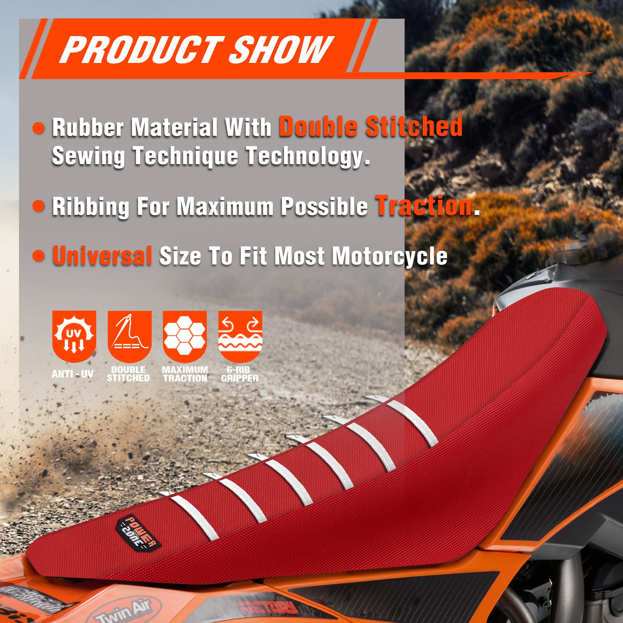 Fewfuss Dirt Bike Seat Cover - White Stripe Universial Seat Cover For Dirt Bike - Motorcycle Motorcross Enduro Seat Covers (Red)