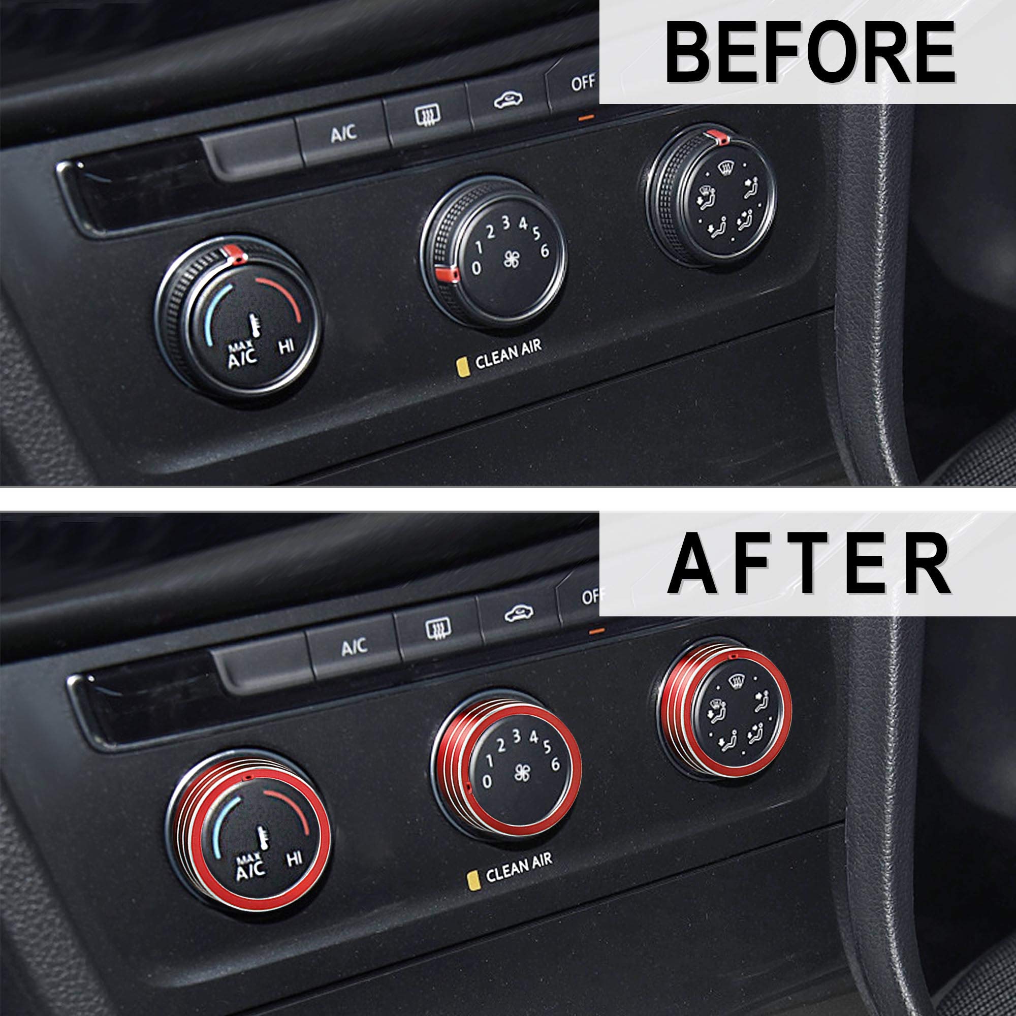 Tomall 3Pcs Aluminum Centre Console Cover Compatible With Volkswagen Mk7 Golf Gti 2015 2016 2017 2018 2019 2020 Ac Air Conditioning Knob Button Cover Trim Decoration Ring (Red)