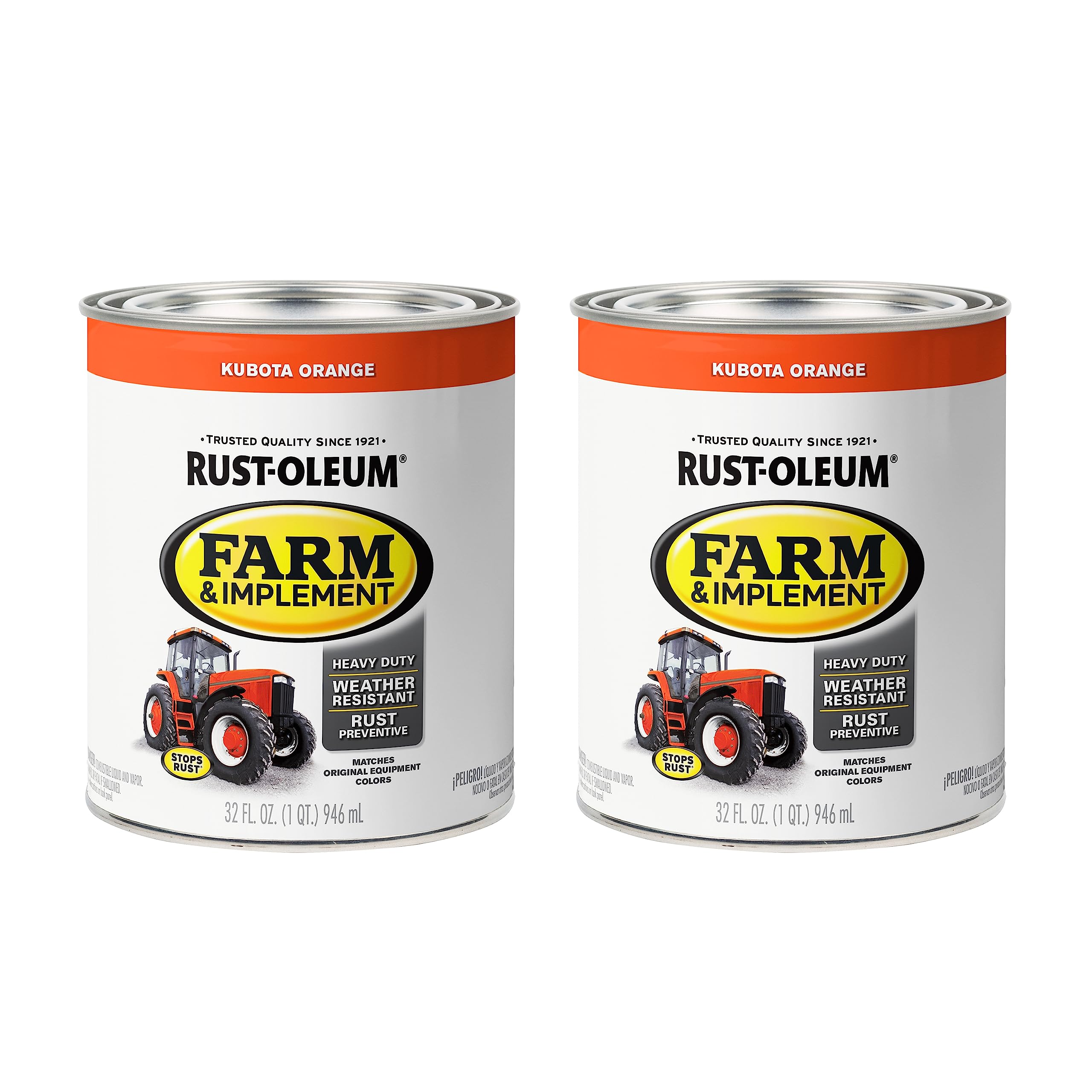 Rust-Oleum 280159-2Pk Farm & Implement Enamel Paint, Quart, Kubota Orange, 32 Fl Oz (Pack Of 2)