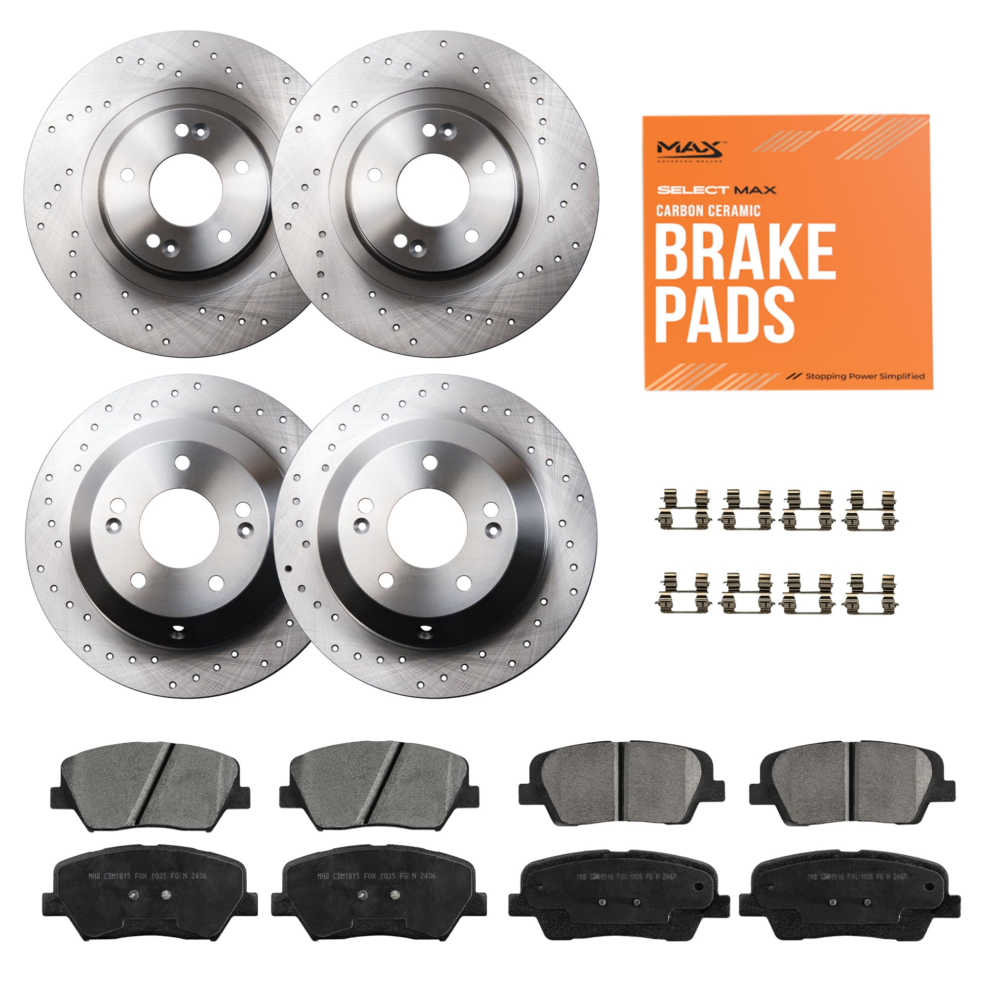 Max Advanced Brakes Front & Rear Brake Kit Compatible With 2013 2014 2015 2016 2017 2018 Hyundai Santa Fe Sport Replacement Cros