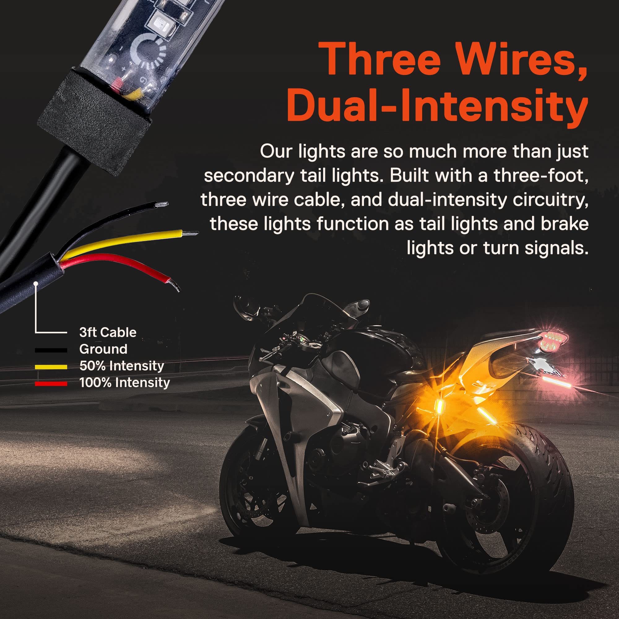 True Mods 2Pc 5'' Amber Led Motorcycle Running & Turn Signal Tail Light Strip Kit [Waterproof] [Single Row] [50% Drl] [100% Blin