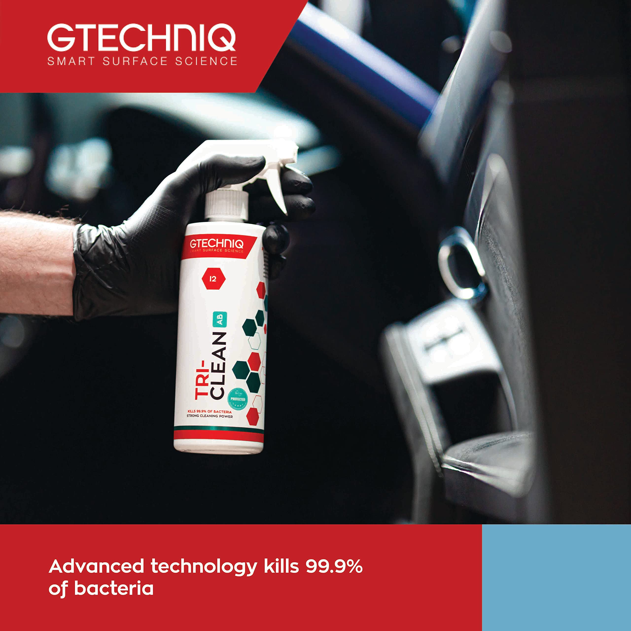 Gtechniq - I2 Tri-Clean - Automotive Interior Odor Absorber; Removes Dirt Attracting Residues; Safe On Leather, Dash, Carpets, U