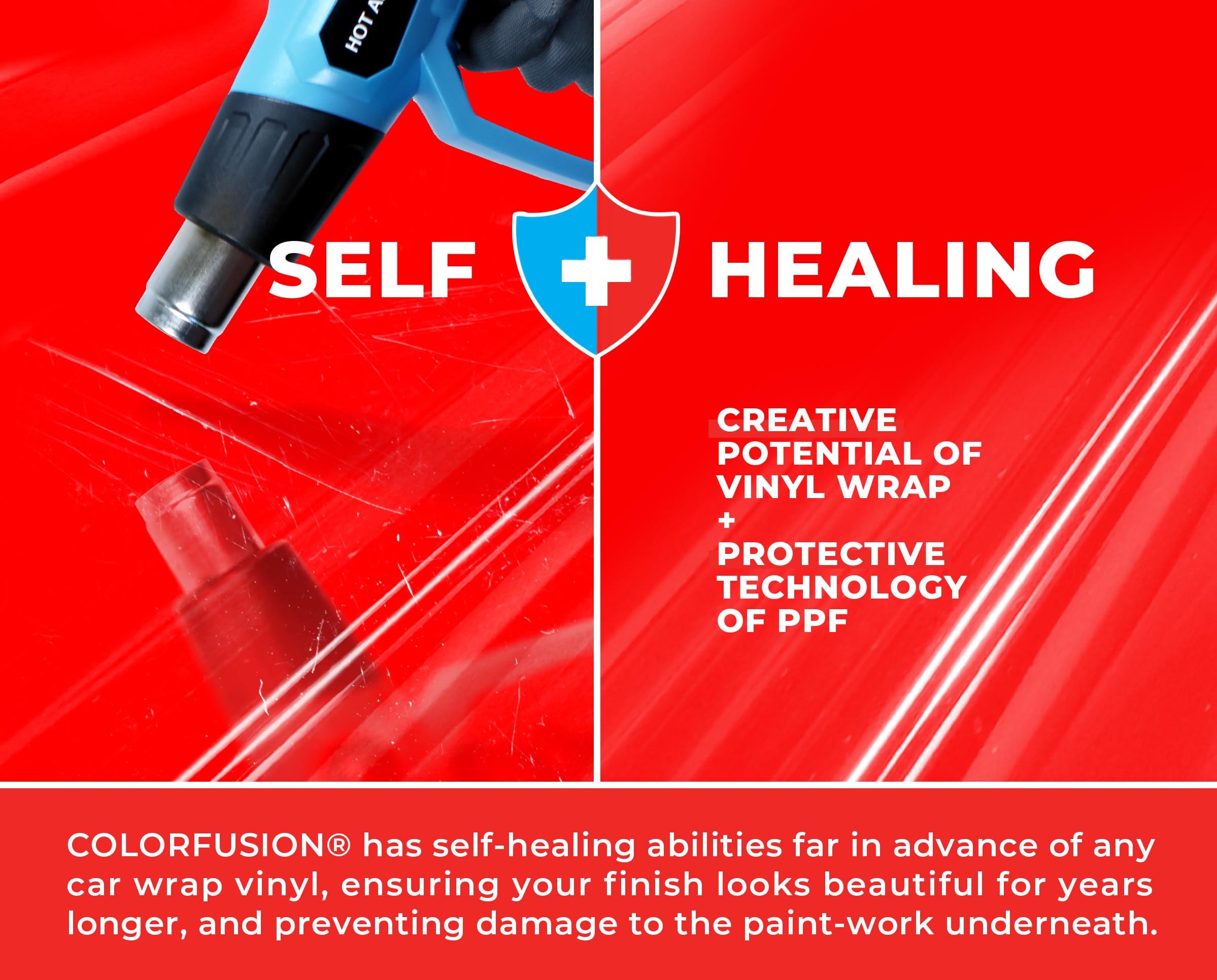 Colorfusion Ppf By Vvivid, Gloss Ultra Red Dry Apply Ppf Vinyl Car Wrap Roll 1Ft X 5Ft