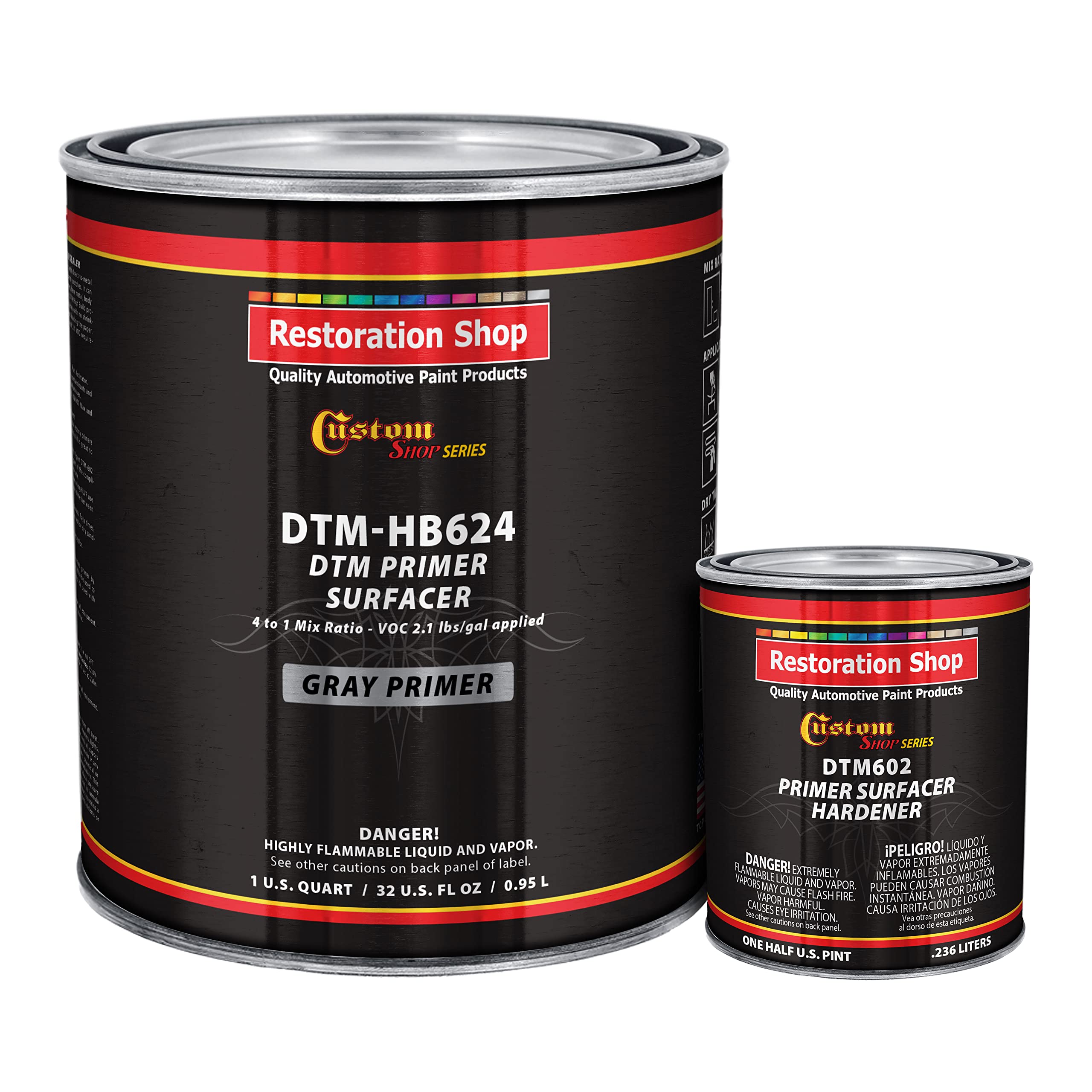 Custom Shop - Gray DTM High Build Urethane Primer Surfacer (Direct to Metal) 2.1 VOC (1-1/4 Quart Kit) Fast Dry High-Performance