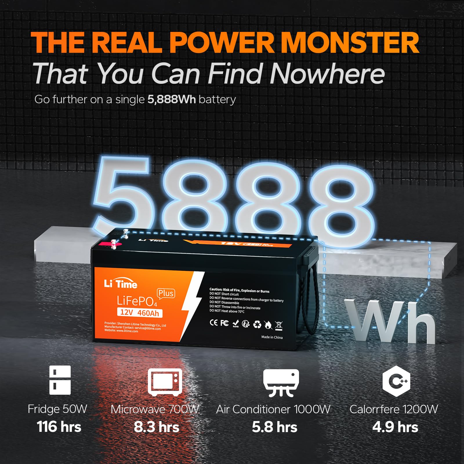 Litime 12V 460Ah Group 8D Lifepo4 Lithium Battery, Built-In 250A Bms, Up To 15000 Cycles & 10 Years Lifetime, 5888Wh High Energy