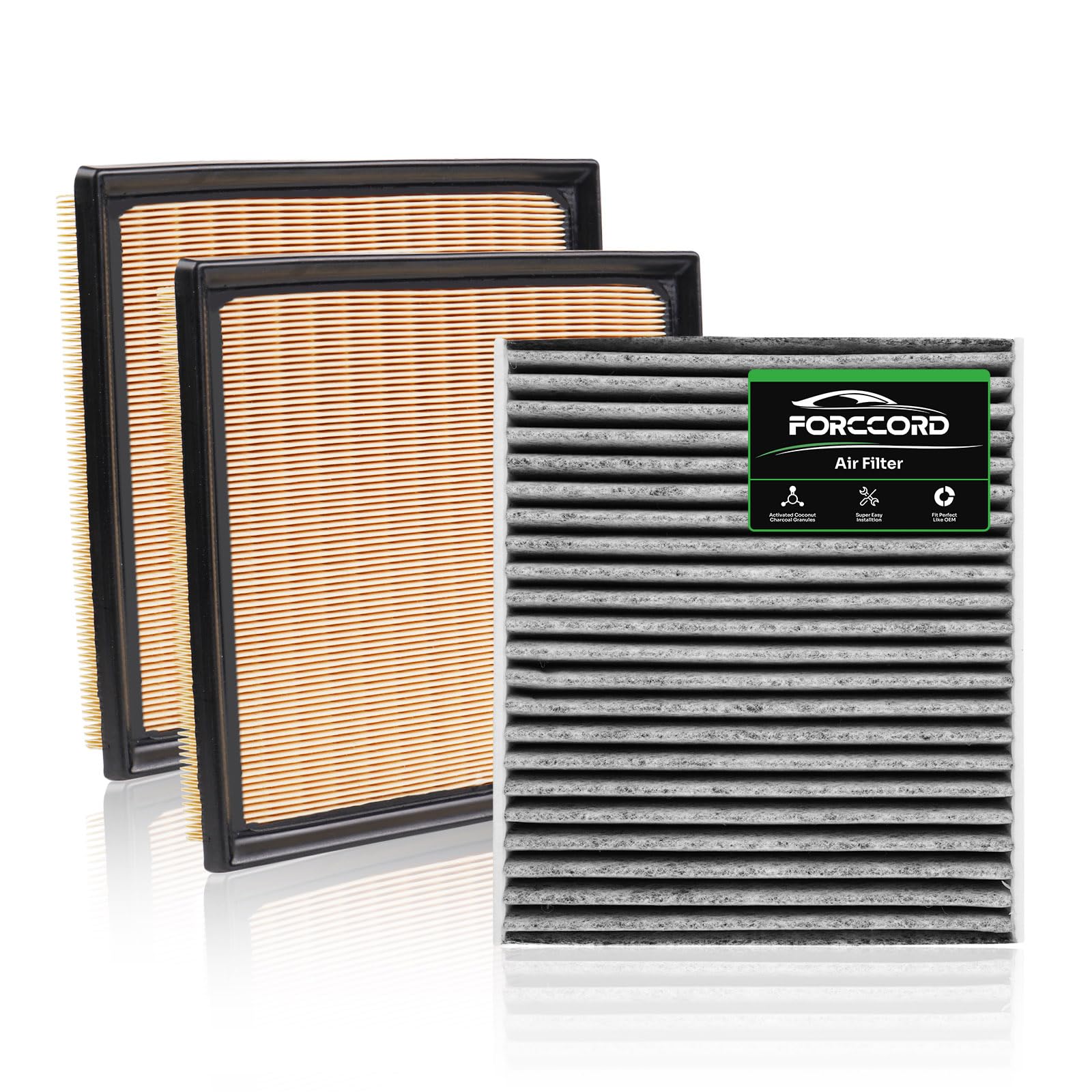 Forccord 2-Pcs Engine & 1-Pcs Cabin Air Filter Fit for Toyota Tundra 3.5L 2022-2026, Sequoia 3.5L 2023-2026 Activated Carbon Cab