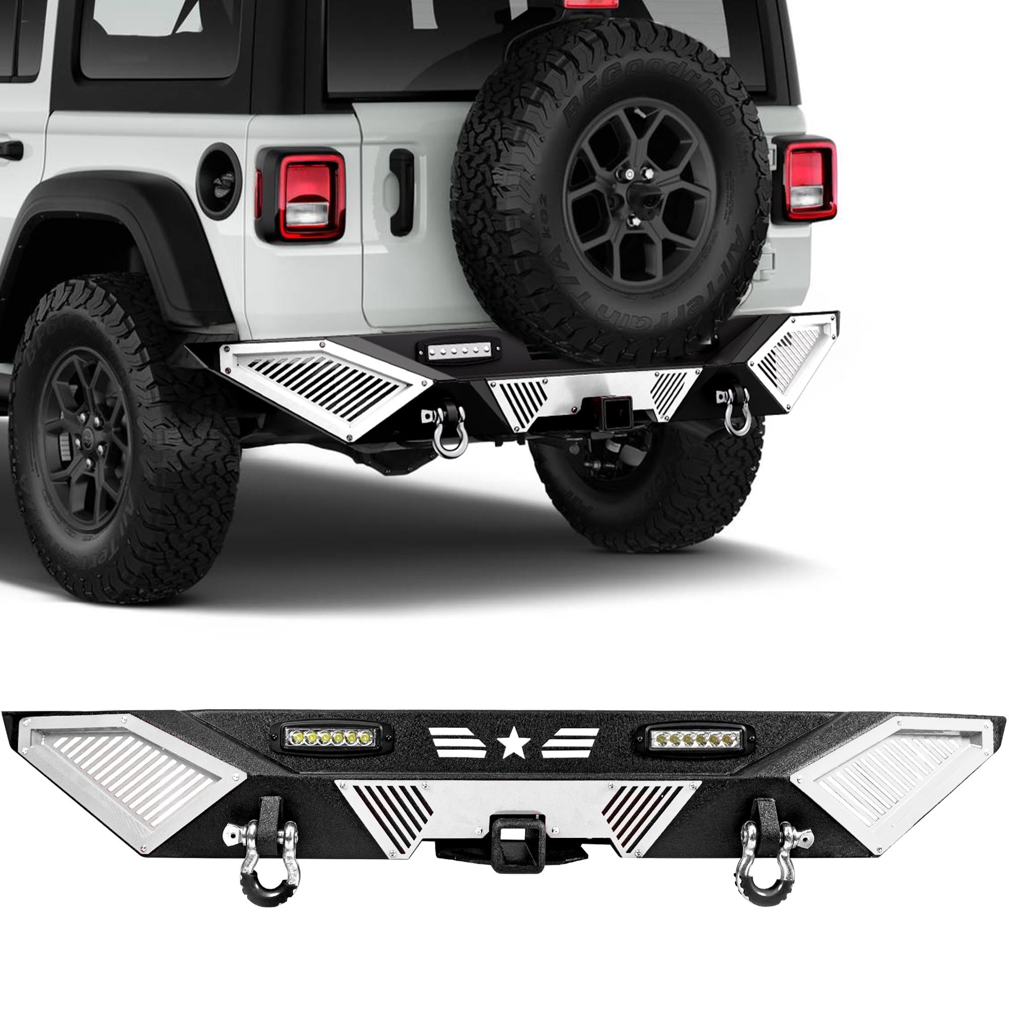 Front Bumper - Compatible with 2007-2018 JP Wrangler JK/JKU & 2018-2024 JL/JLU, Off-Road Rock Crawler Full-Width Bumper with Win