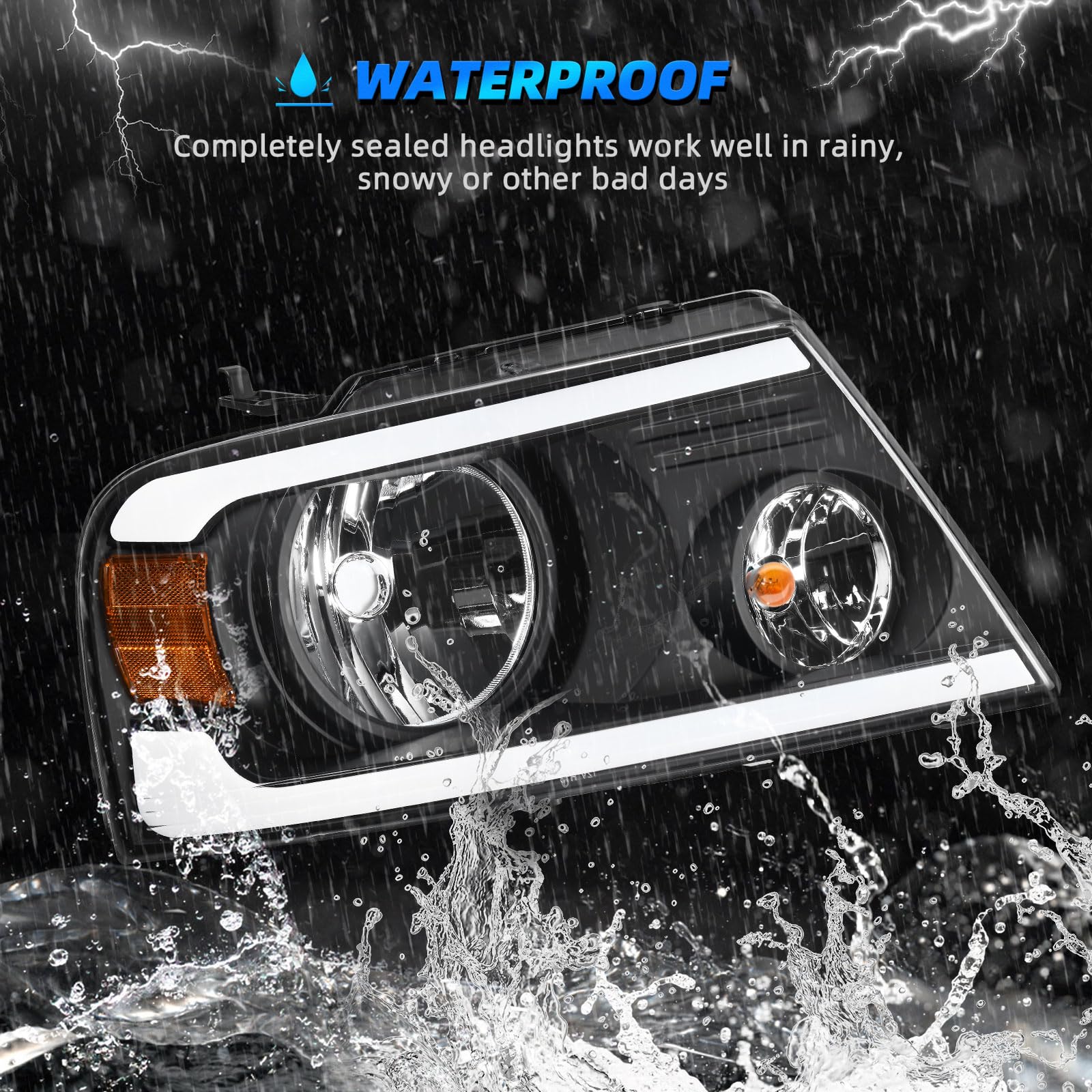 Autosaver88 Switchback Led Tube Headlights Assembly Compatible With 2004 2005 2006 2007 2008 Ford F150 F-150 Drl Headlamp Replac