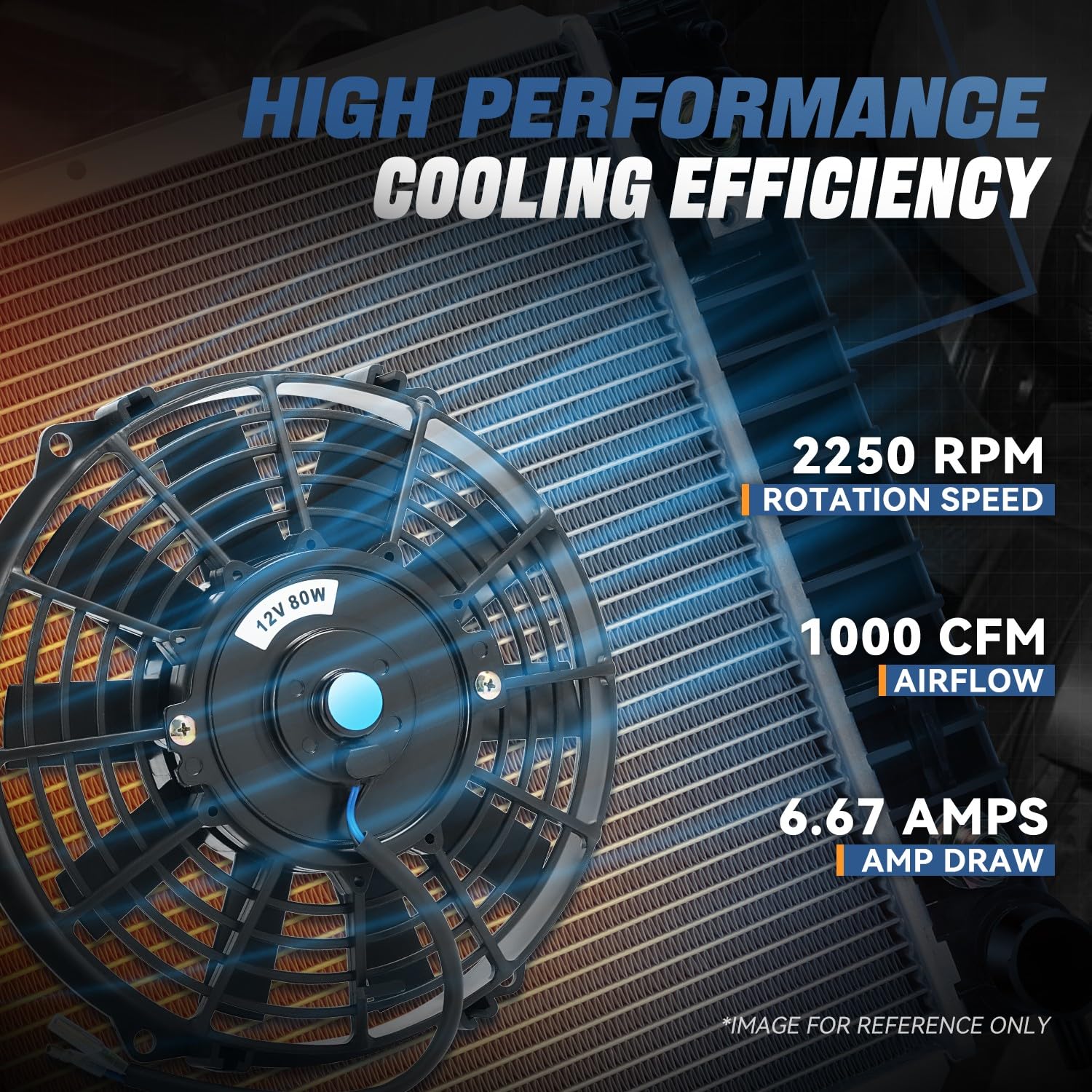 Auto Dynasty Universal 9 Inches High Performance Electric Slim Radiator Cooling Fan With Mounting Kit, (Pack Of 2) 12V, Black