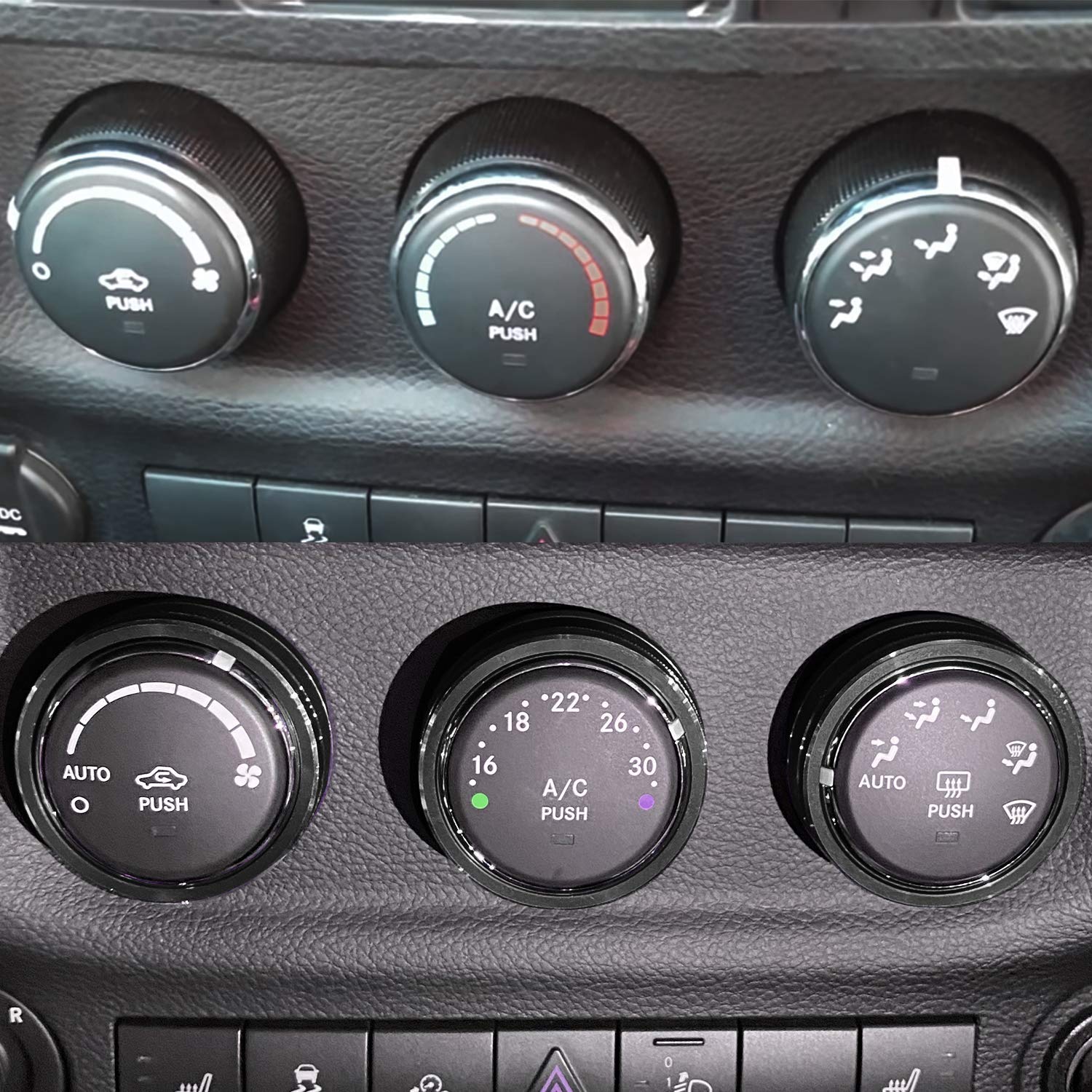 Ac Climate Control Knob Ring Air Conditioner Switch Volume Cover Compatible With 2011-2017 Jeep Wrangler Jk Jku/Dodge Challenger 2008-2014 Interior Conditioning Accessories Trim (Black)