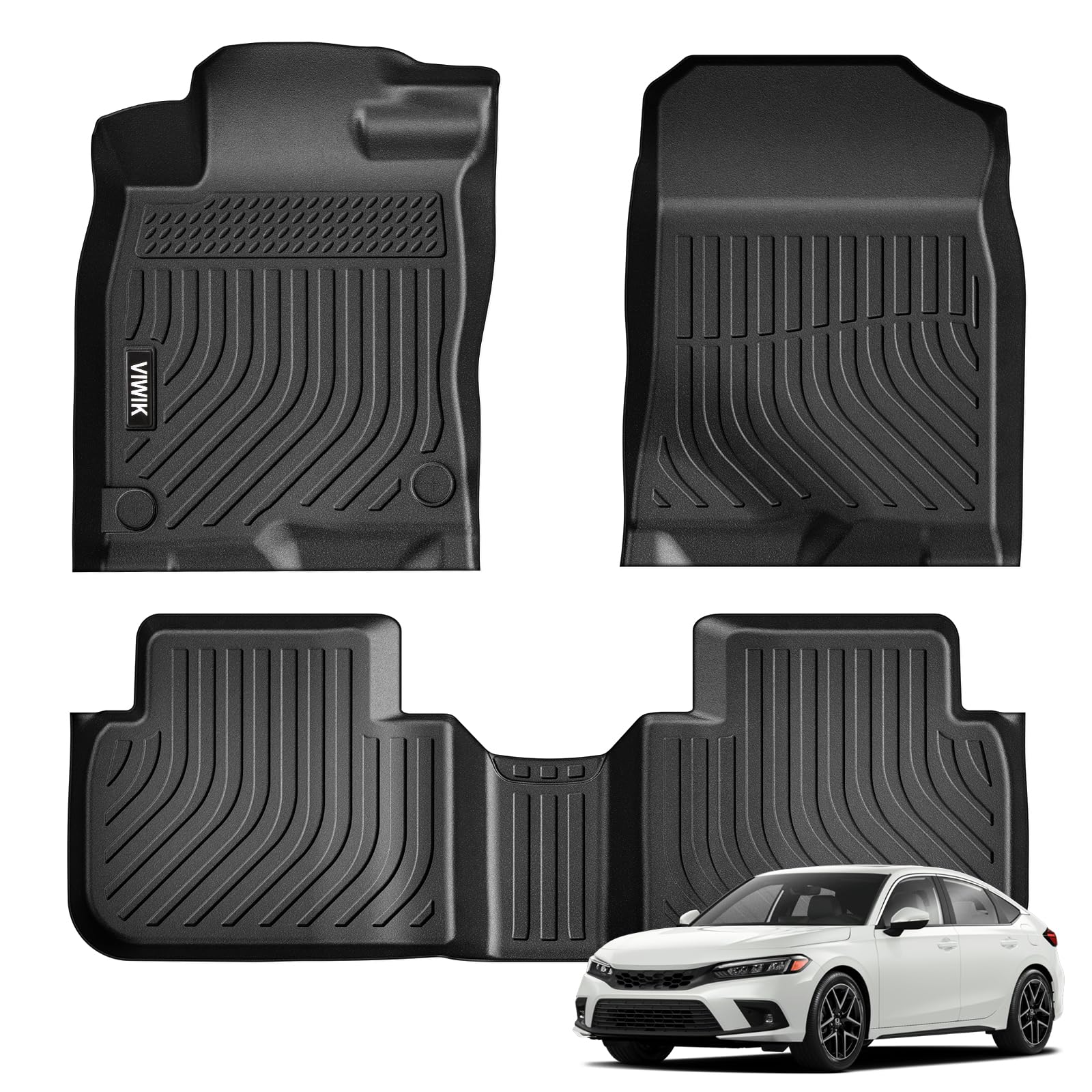 VIWIK Floor Mats Fit for Honda Civic 2022 2023 2024 Without USB, Car Mats All Weather Custom Floor Liners Full Set 1st and 2nd R
