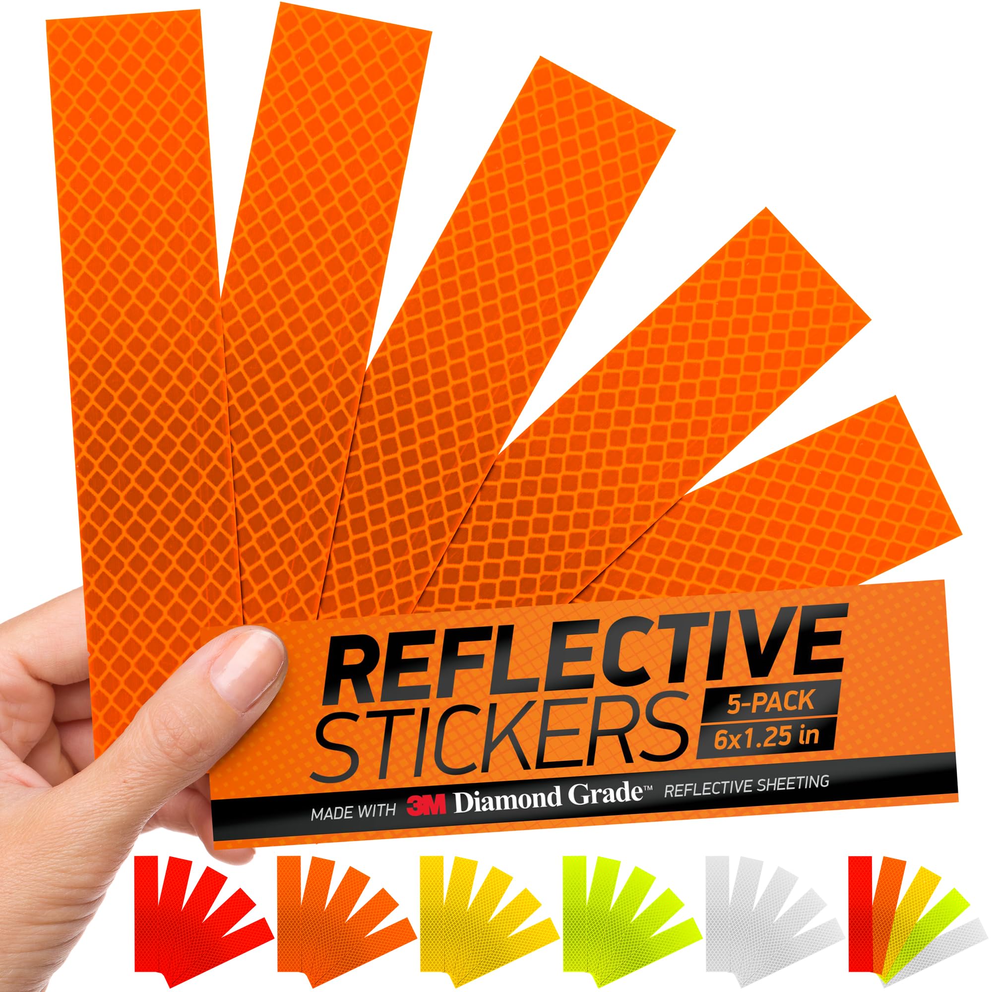 Byllstore High-Visibility Reflective Stickers | 3M Diamond Grade | Orange | 1.25 X 6'' | 5-Pack | Multipurpose Use For Helmets