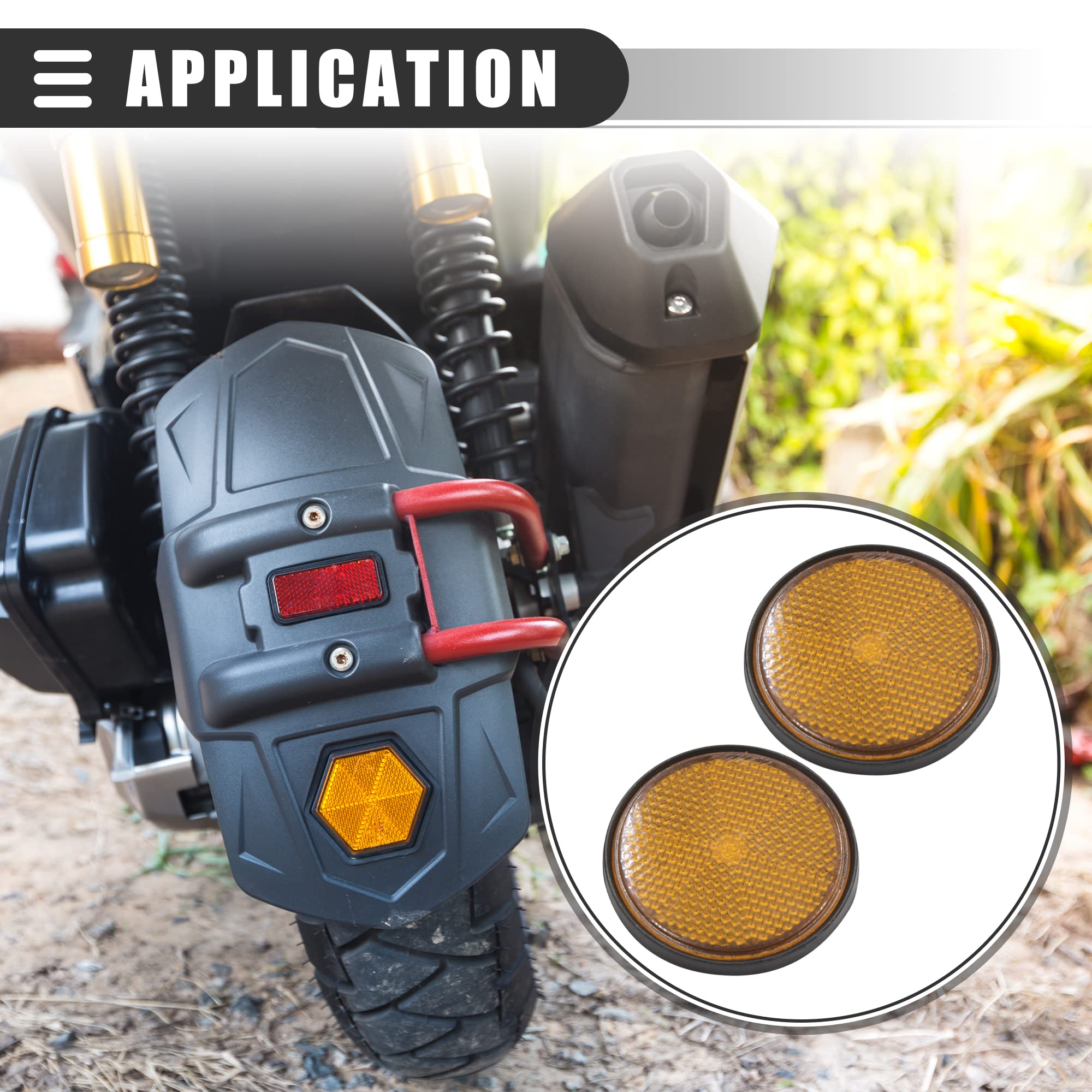 Motoforti Universal Motorcycle Scooter Atv Round Reflective Reflectors, 2.2 Inch Dia, Plastic Metal, Orange Black, 2Pcs