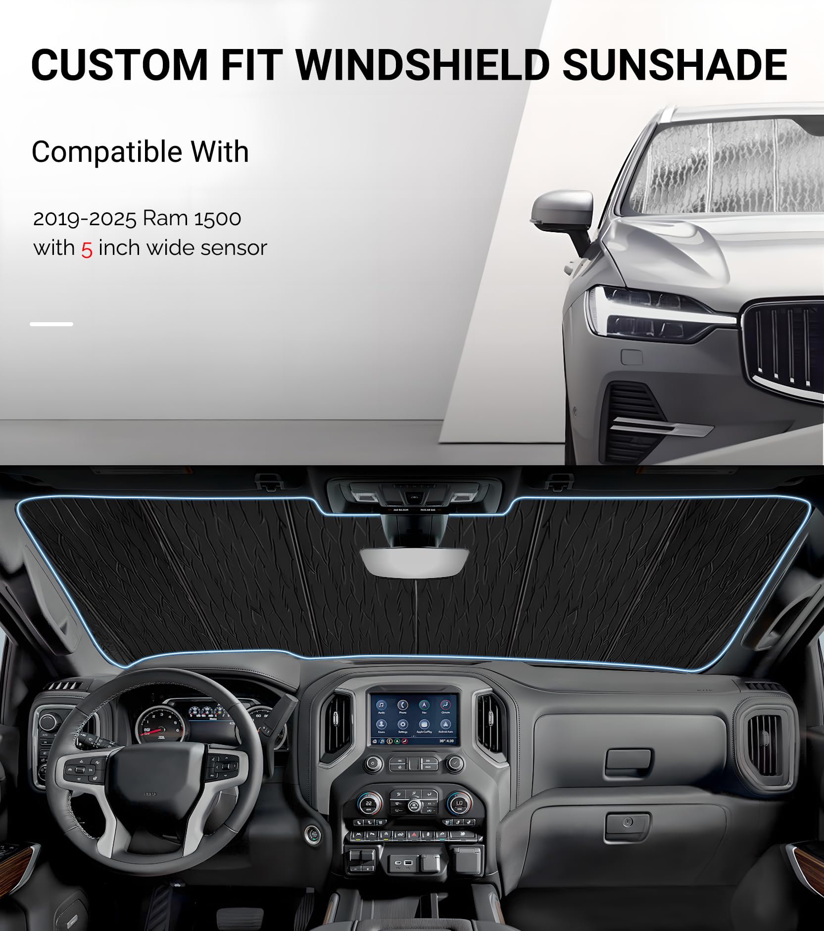 Pigenius Windshield Sun Shade For Ram 1500 2019-2025 With 5 Inch Wide Sensor - Astraguard