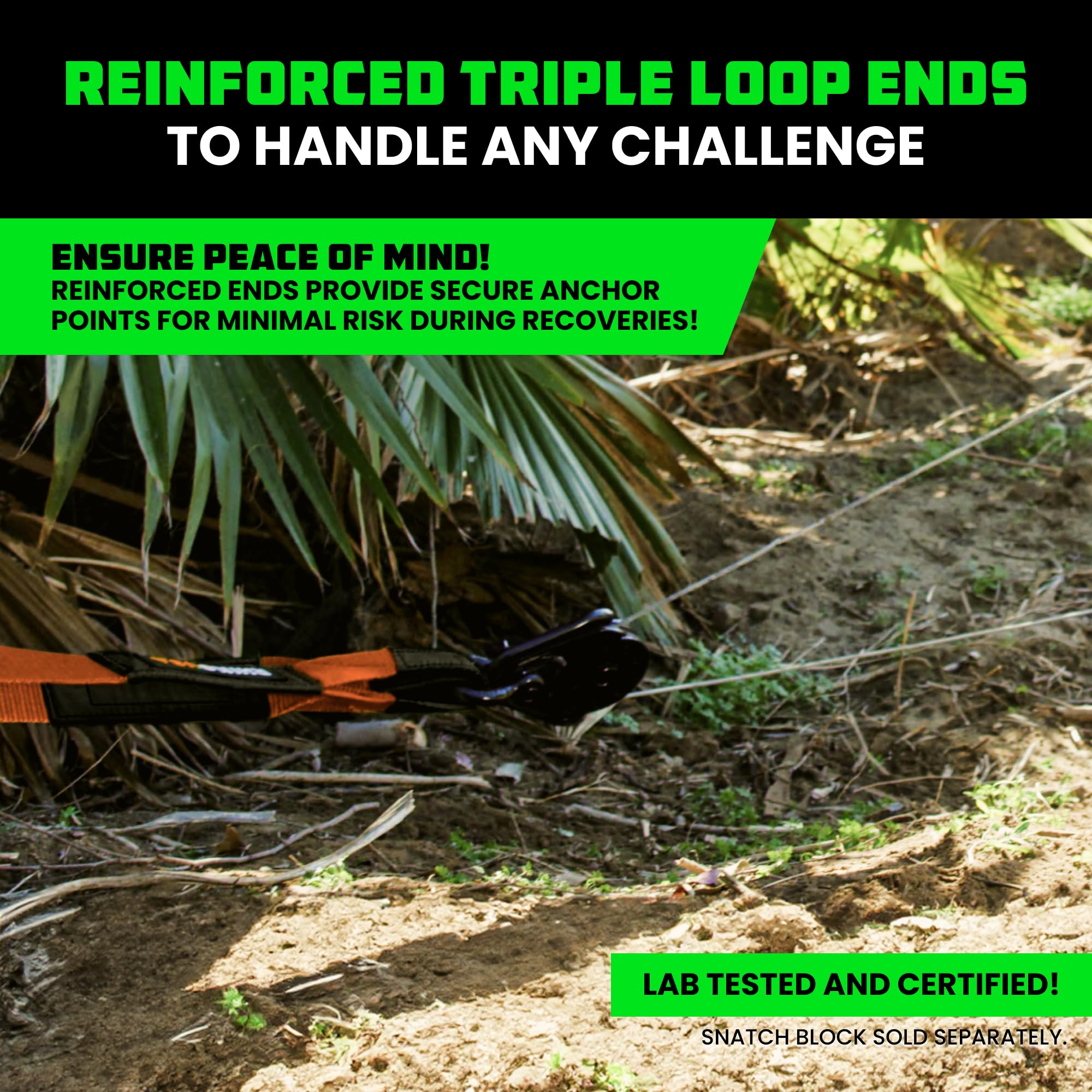 Rhino Usa Tree Saver Tow Strap (4''X10') - 40,320Lb Break Strength - Emergency Recovery Strap Winch Extension For Truck, Utv, At