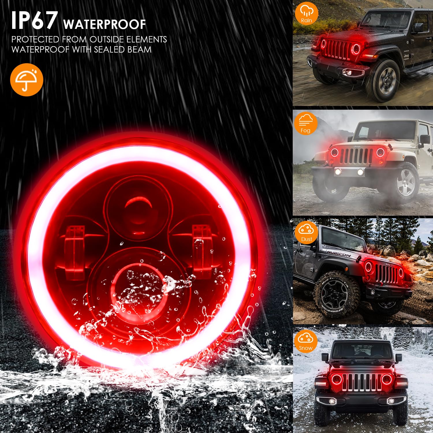 H6024 Led Headlight High/Low Beam And Turn Signal Light, 7 Inch Led Headlight Drl Halo Ring Round Headlamp Compatible With Jeep