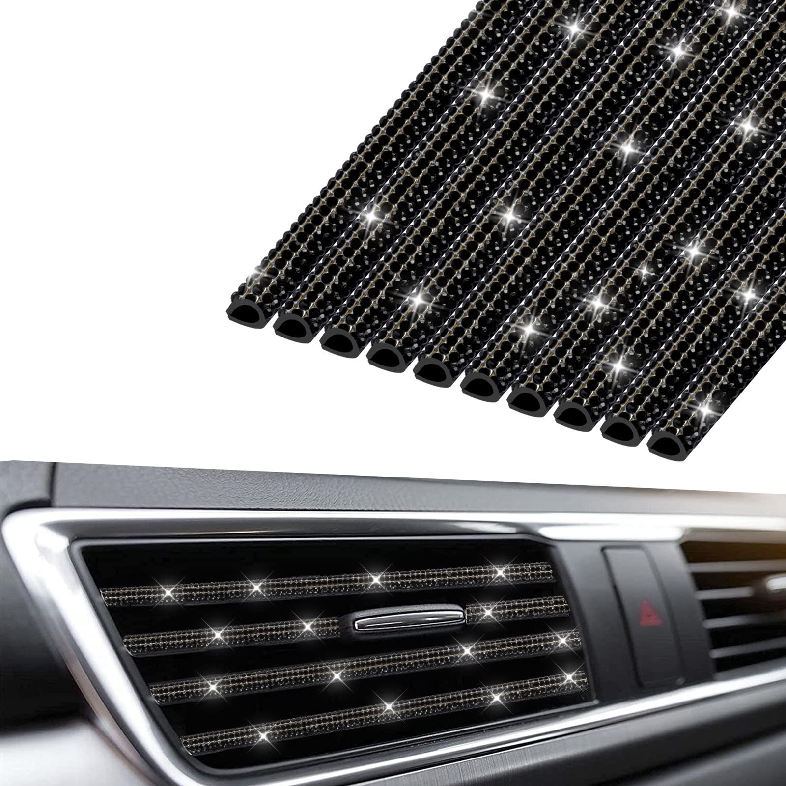 Insauto 10Pcs Bling Car Accessories, Rhinestone Bling Air Conditioner Decoration Strip (Black)