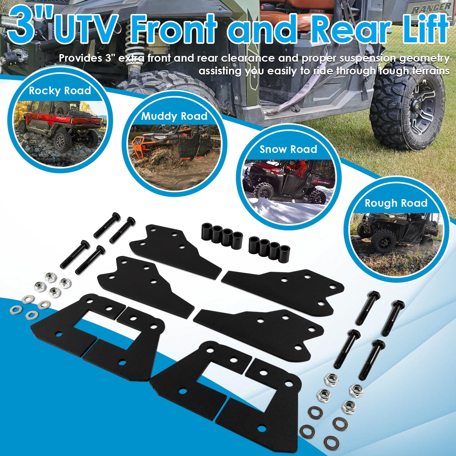 3'' Front & Rear Lift Kit UTV for Polaris Ranger 570/Fullsize 570 XP/XP 900/XP 900 CREW/XP 1000/XP 1000 CREW/1000 Diesel/1000 Di