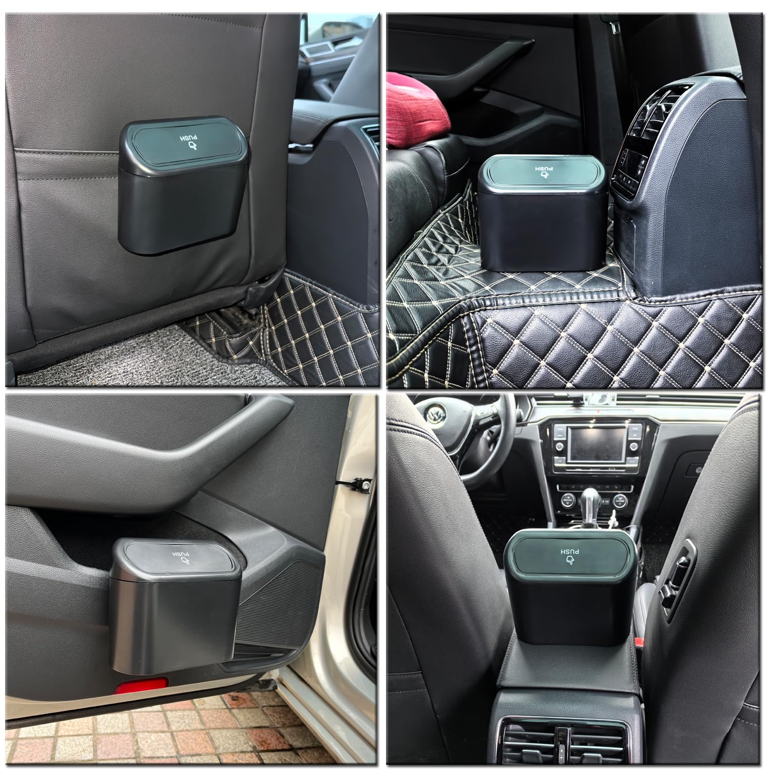 Kitbest Car Trash Can Bin With Lid, 60 Pcs Trash Bags And 2 Pcs Car Hooks. Mini Car Garbage Can, Dustbin Can Organizer Storage F