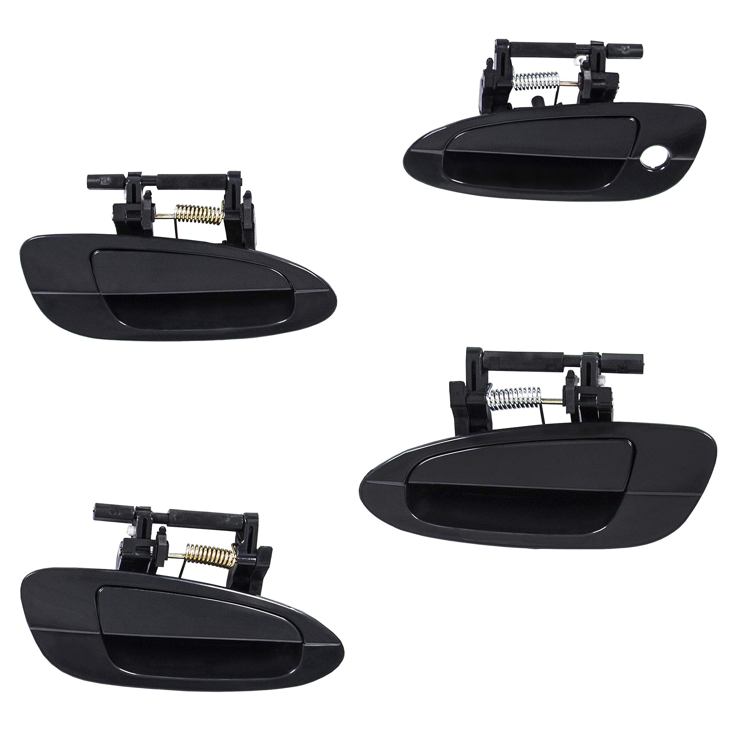 Ecotric Door Handle Smooth Black Exterior Outside Compatible With 2002-2006 Nissan Altima (Front Left & Right + Rear Left & Right)