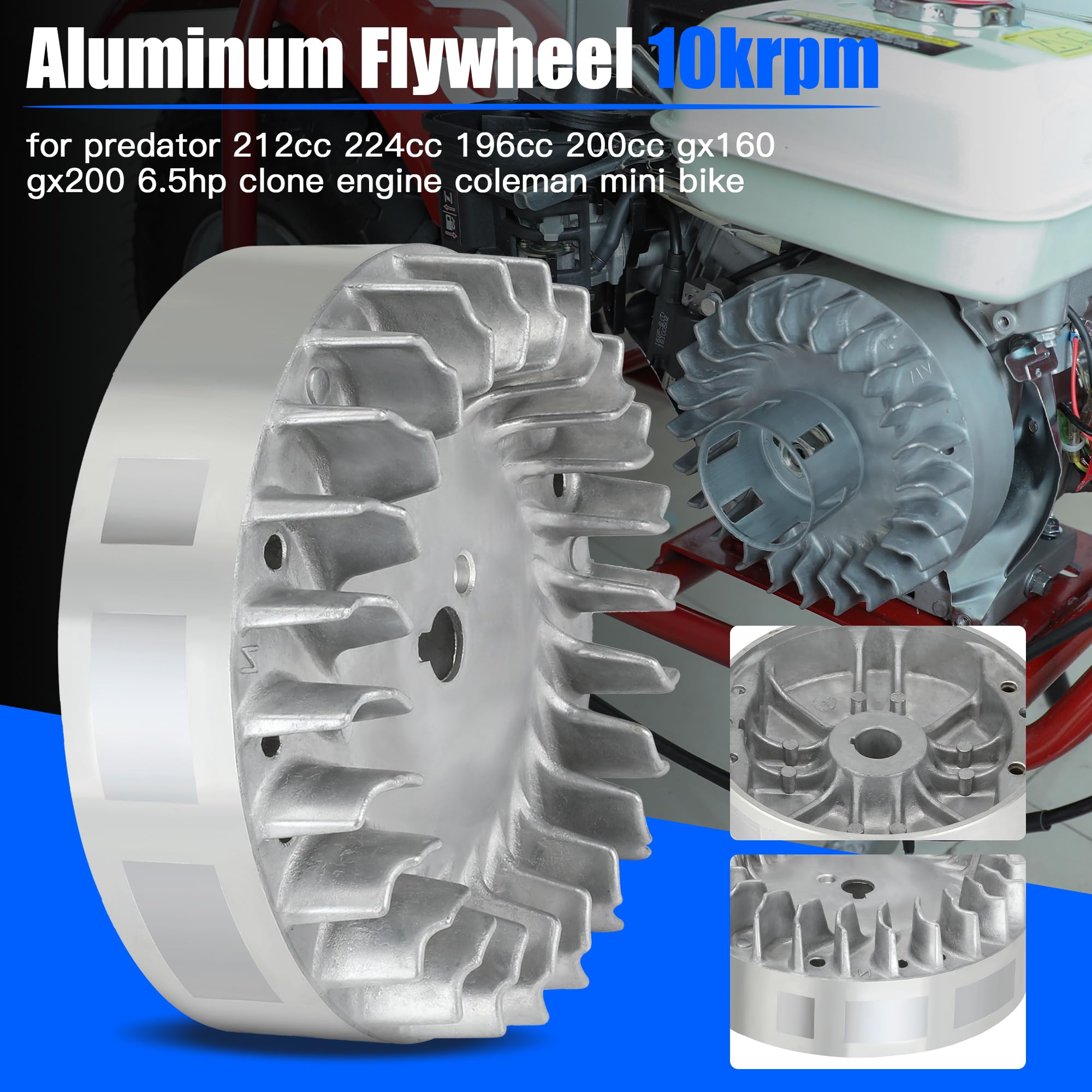 Yoxufa Aluminum Flywheel 10Krpm For Non Hemi Predator 212Cc 224Cc 196Cc 200Cc 208Cc Coleman Ct200U Bt200X Massimo Warrior Mb200