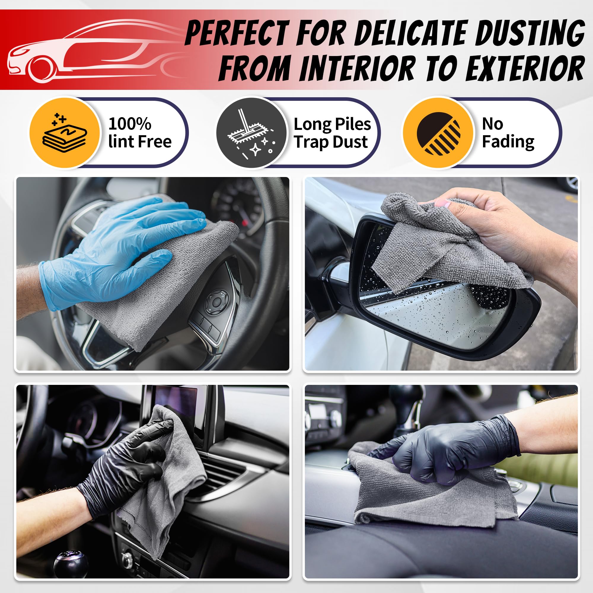 FIXSMITH Shop Towels, Pack of 50, Grey Microfiber Cleaning Cloth Bulk, Microfiber Towels for Cars, All-Purpose Absorbent Cleanin