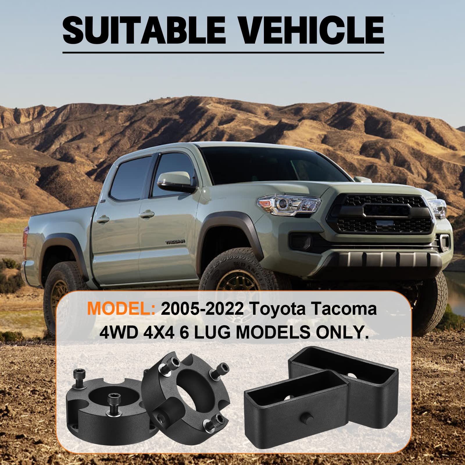 Bdfhyk 3 Front And 2 Rear Leveling Lift Kit, Compatible With 2005-2022 Toyota Tacoma 4Wd, 6061-T6 Aluminum Billet Strut Spacers Leveling Kit Suspension Leveling Lift Kit For Tacoma