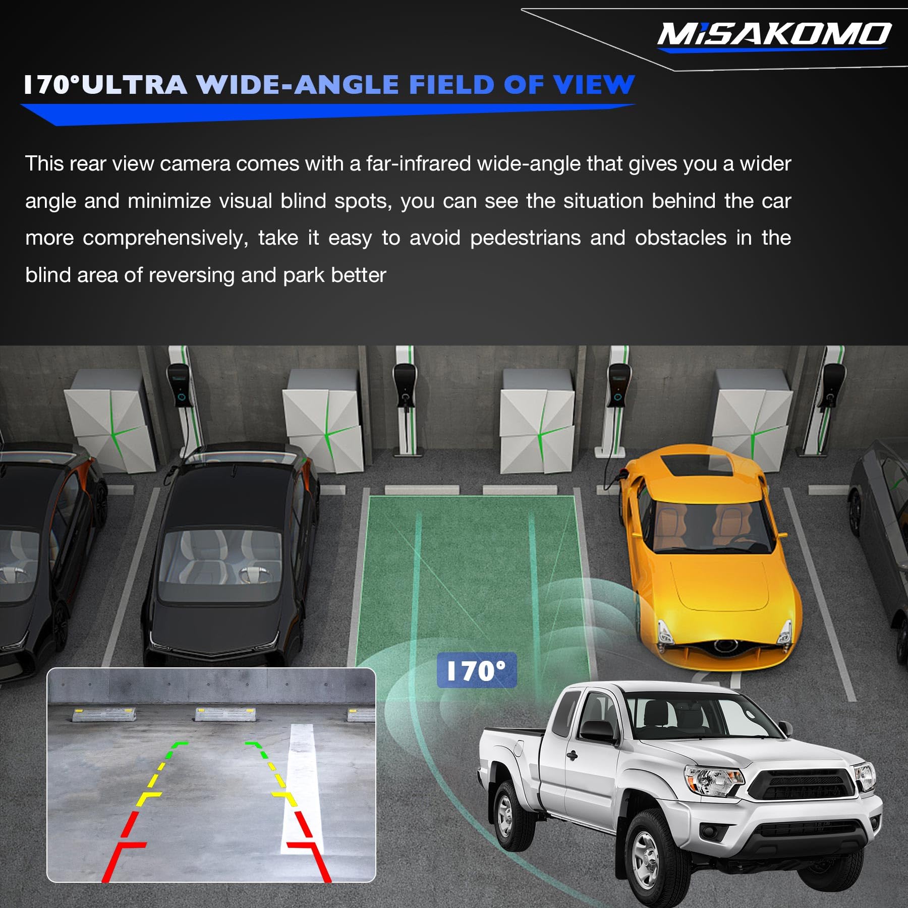 Misakomo Tailgate Handle Backup Camera - HD Color Night Vision, 170° Wide-Angle - Compatible with 2000-2006 Toyota Tundra SR5 Limited