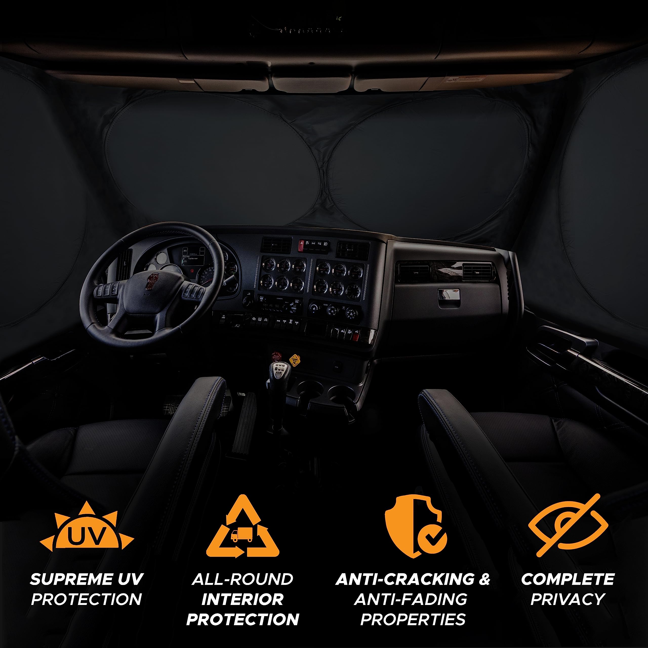 Econour Detachable Semi-Truck Sun Shade For Windshield And Side Windows | 500T Polyester Maximum Coverage To Block Uv/Sun Heat R