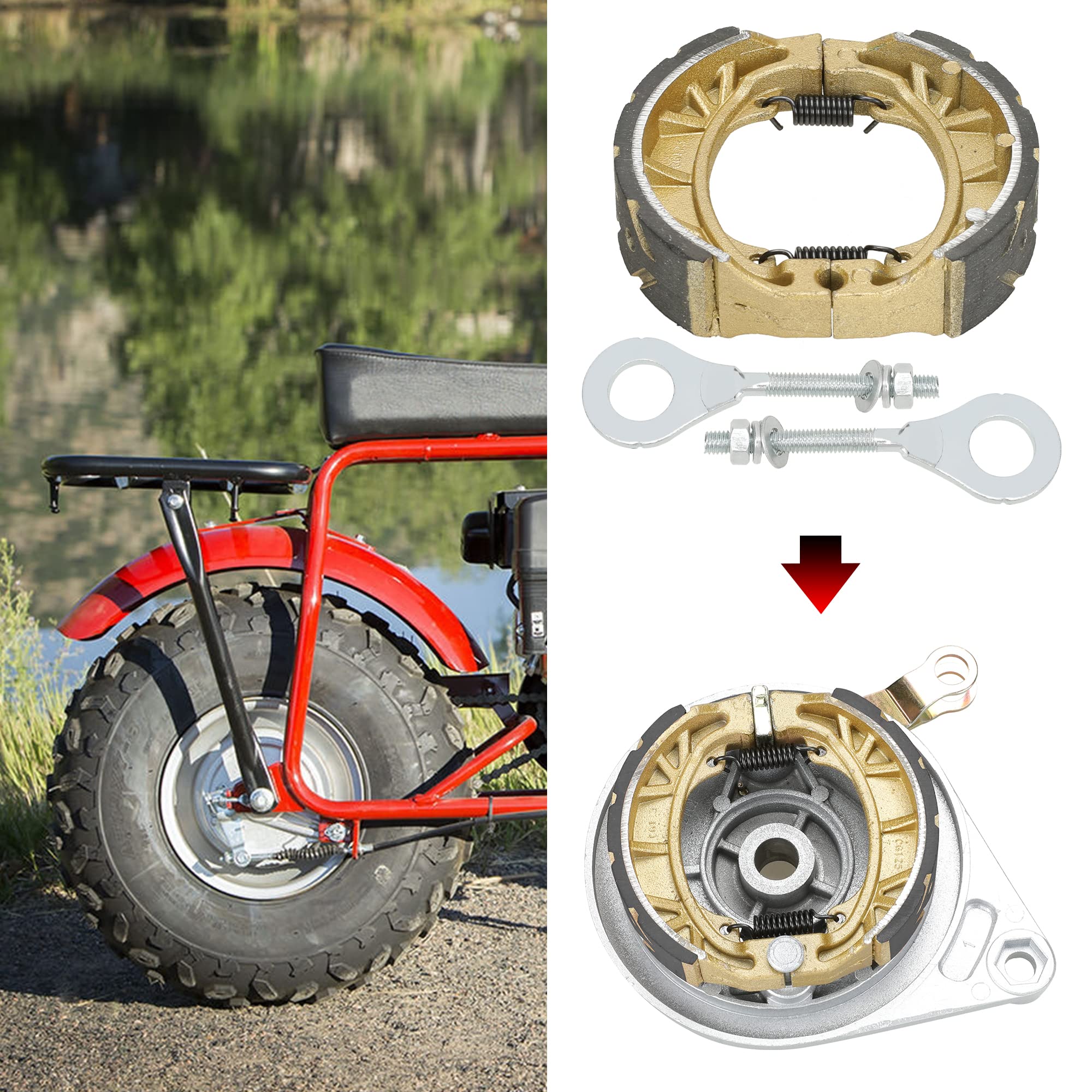 Grehua Cg125 105Mm Drum Brake Shoes Pads Chain Tensioner Adjuster Kit For 212Cc 196Cc 6.5Hp Coleman Bt200X Ct200U Trail 200 Ct20