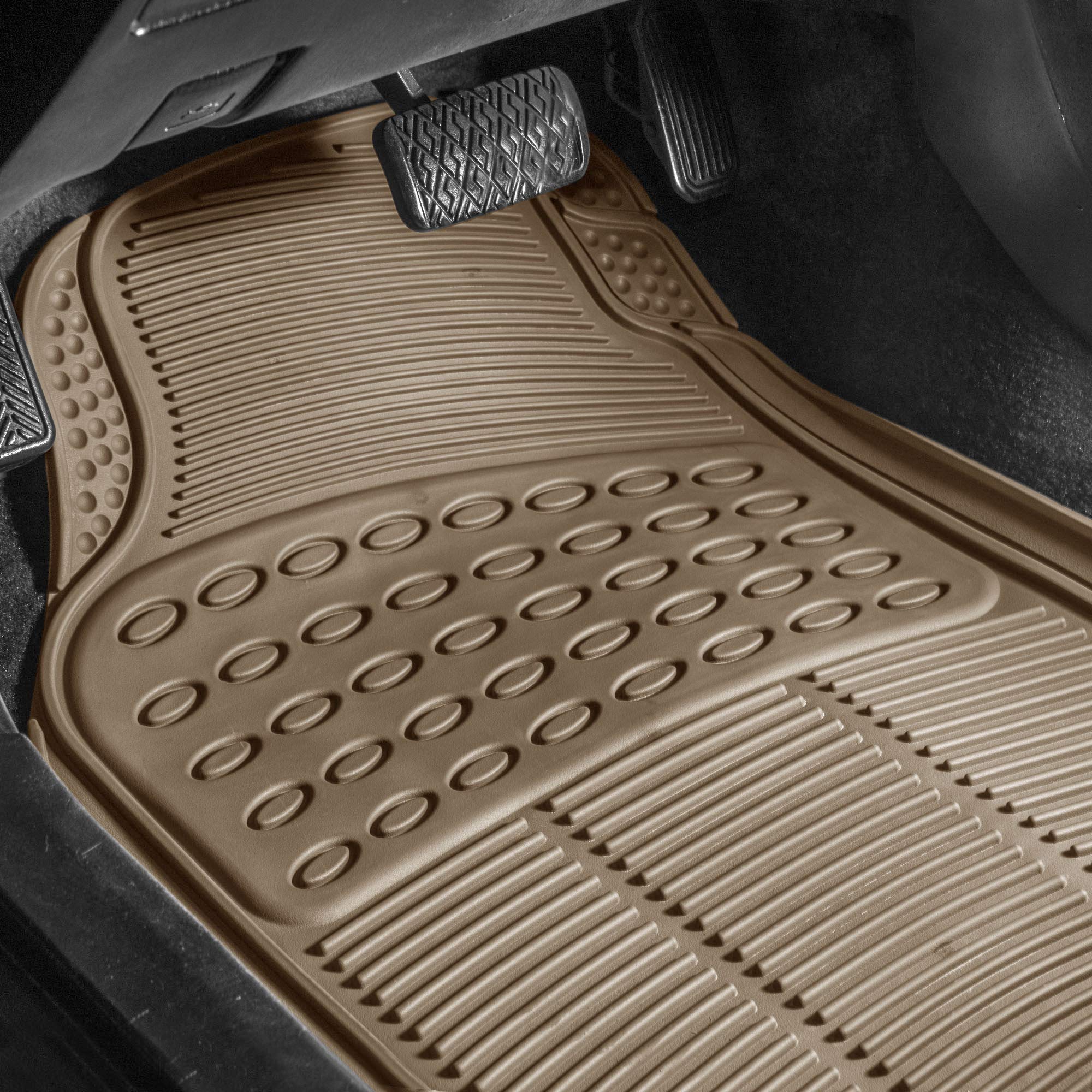 Fh Group Climaproof Trimmable Non-Slip Vinyl Floor Mats Full Set - Universal Fit For Cars Trucks And Suvs (Beige) F11306 + F1640