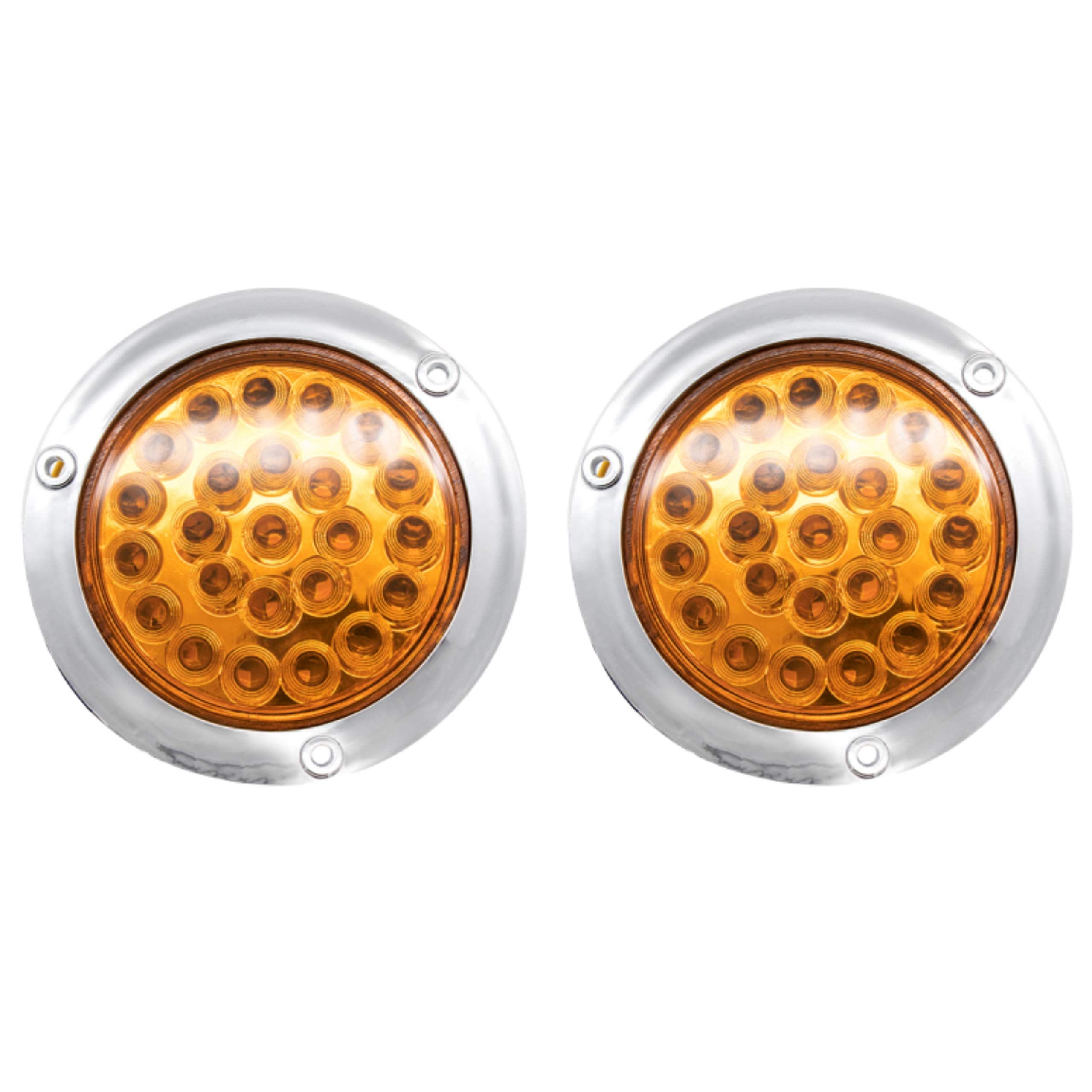 Red/White/Amber 4 Round LED Trailer Tail Light 24 LED Chrome Bezels Stop Turn Tail Brake Signal/Reverse Backup/Marker Lights Tru