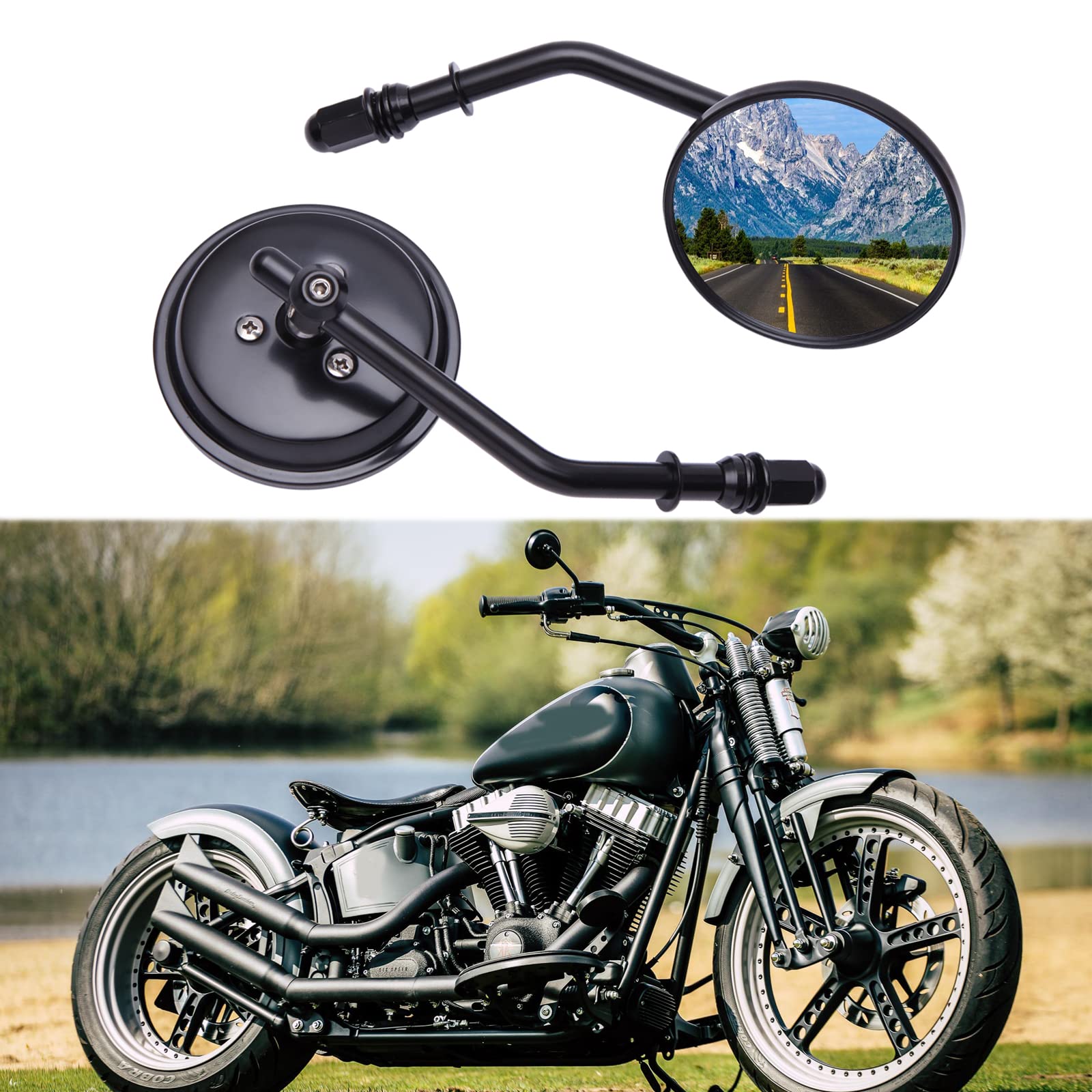 Black Motorcycle Mini Round Rear View Side Mirrors Compatible With Sportster Dyna Softail Road King Street Electra Glide Road Gl