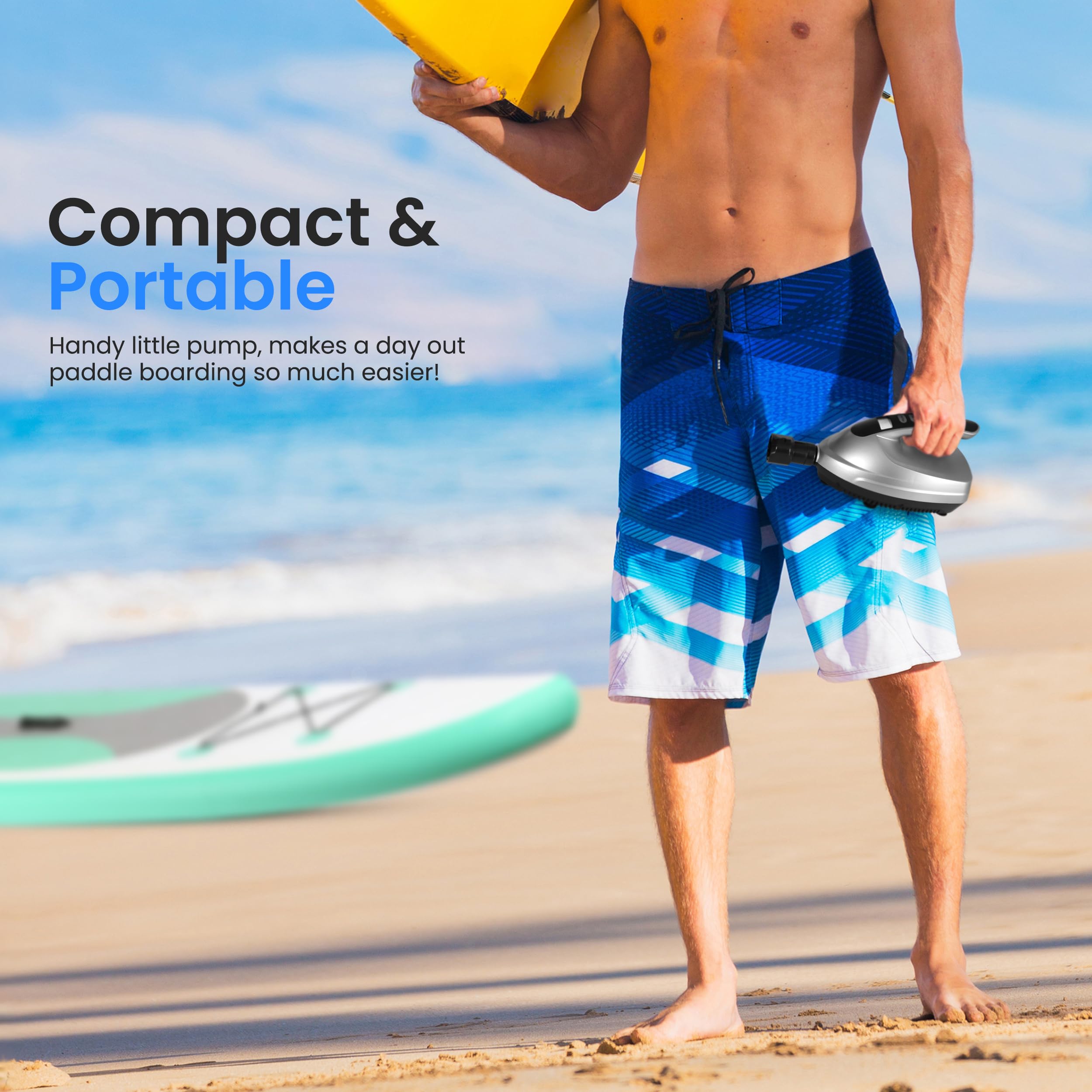 Serenelife Inflatable Paddle Board Pump Compressor - 20Psi High Pressure Sup Inflator - 12V Dc Car Connector - Electric Air Pump