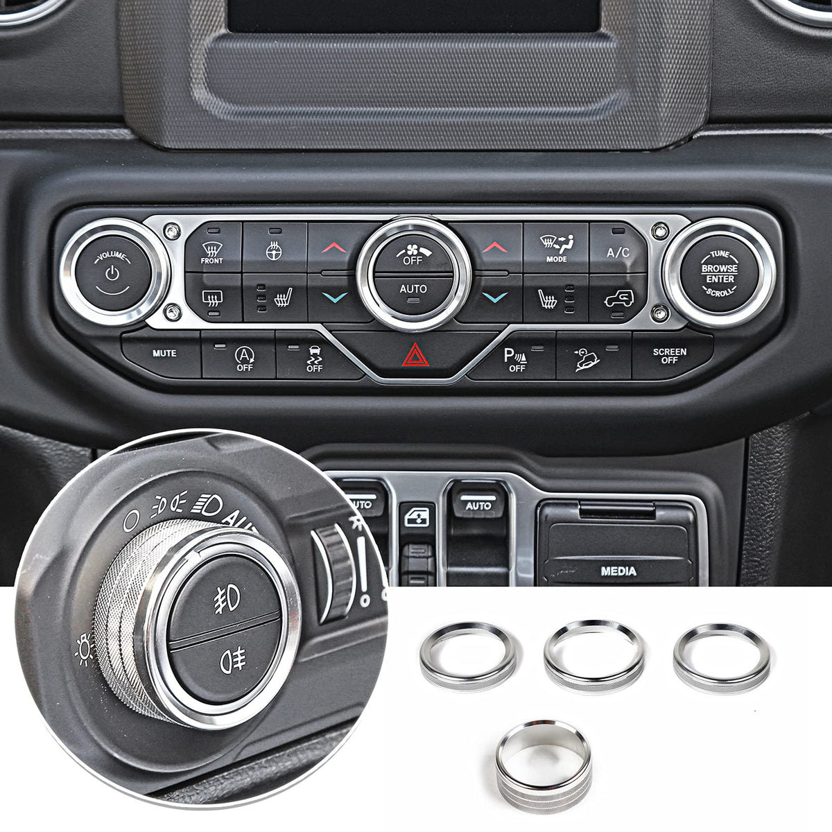 Voodonala Air Conditioner Headlight Switch Knob Trim For 2018-2024+ Jeep Wrangler Jl Jlu Gladiator Jt,Aluminum Alloy 4Pcs(Only F