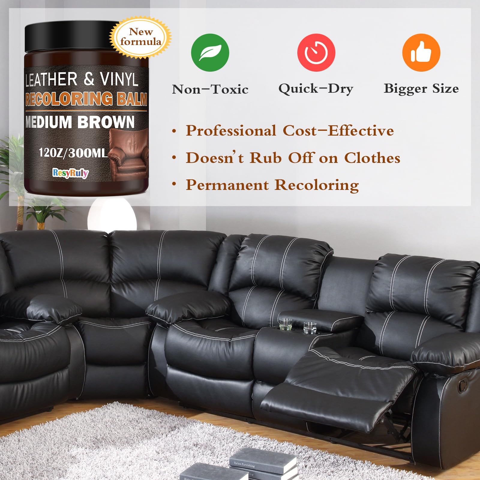 Leather Recoloring Balm Medium Brown Leather Dye Vinyl Car Interior Leather Seat Paint Furniture Couch Recliner Chair Boot Jacke