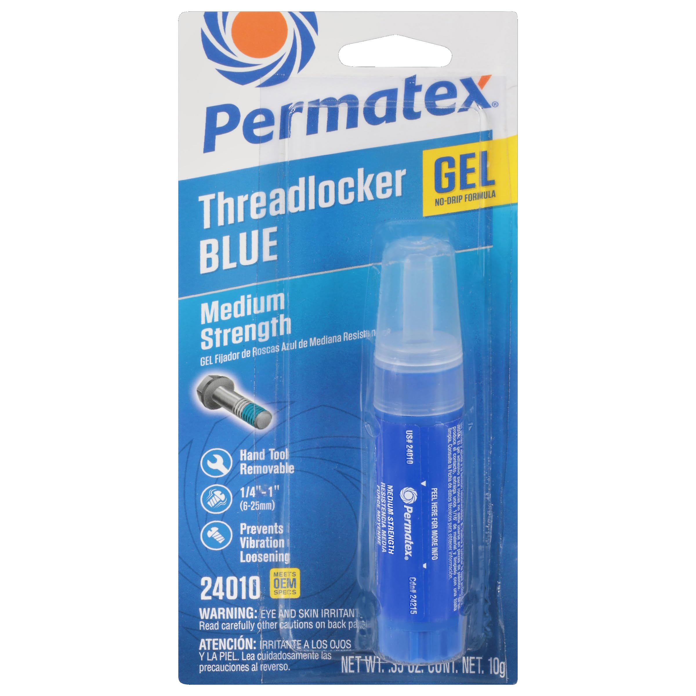 Permatex 24010 Medium Strength Threadlocker Blue Gel, 10 G Gel Twist Applicator