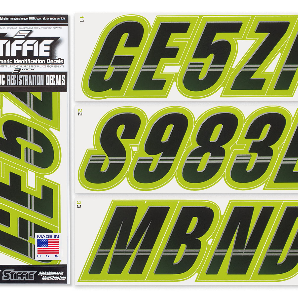 Stiffie Techtron Black/Jade 3 '' Boat & Pwc Registration Decals Numbers Letters WBCARB00DP5LAUQ
