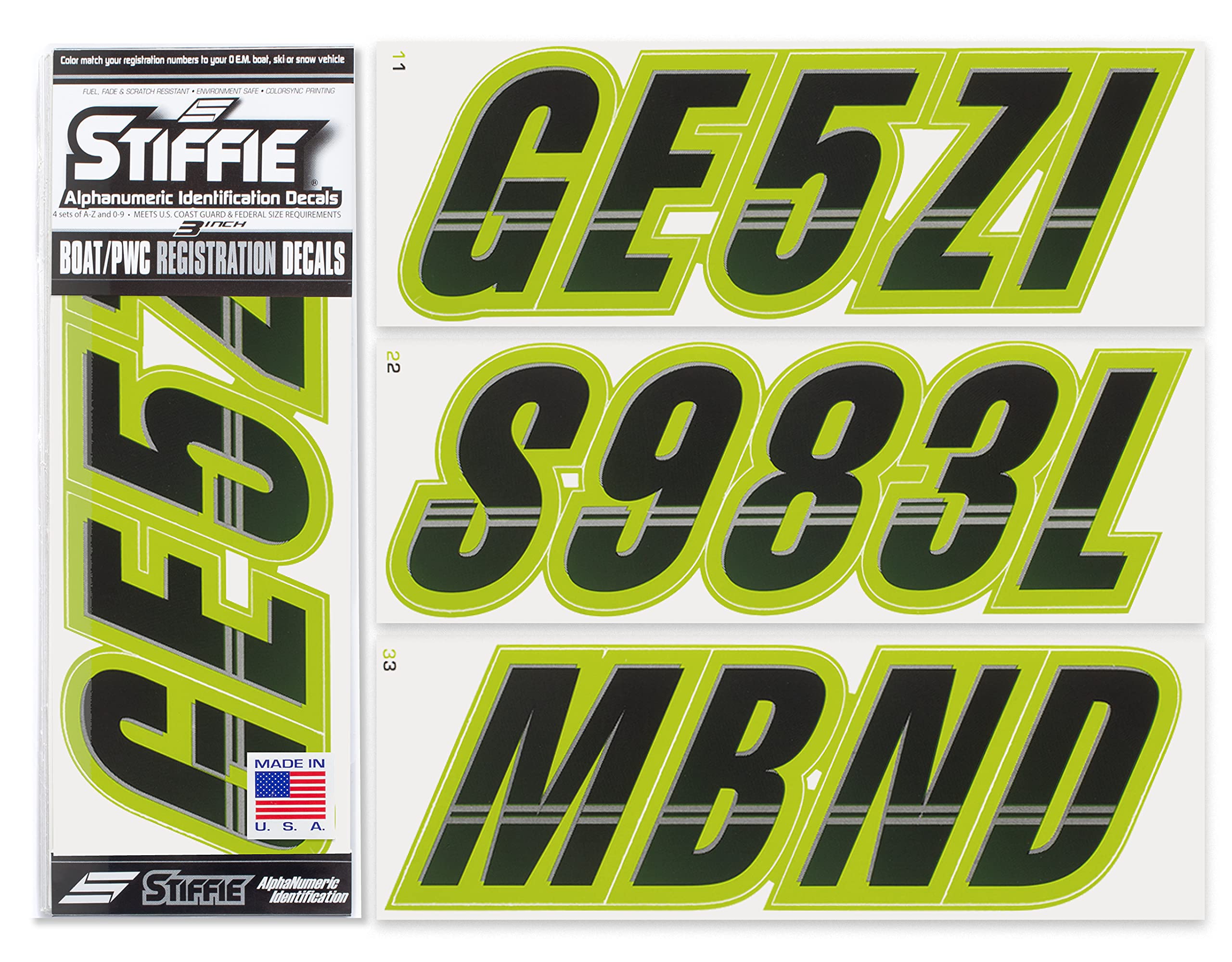 Stiffie Techtron Black/Jade 3 '' Boat & Pwc Registration Decals  Numbers Letters Stickers