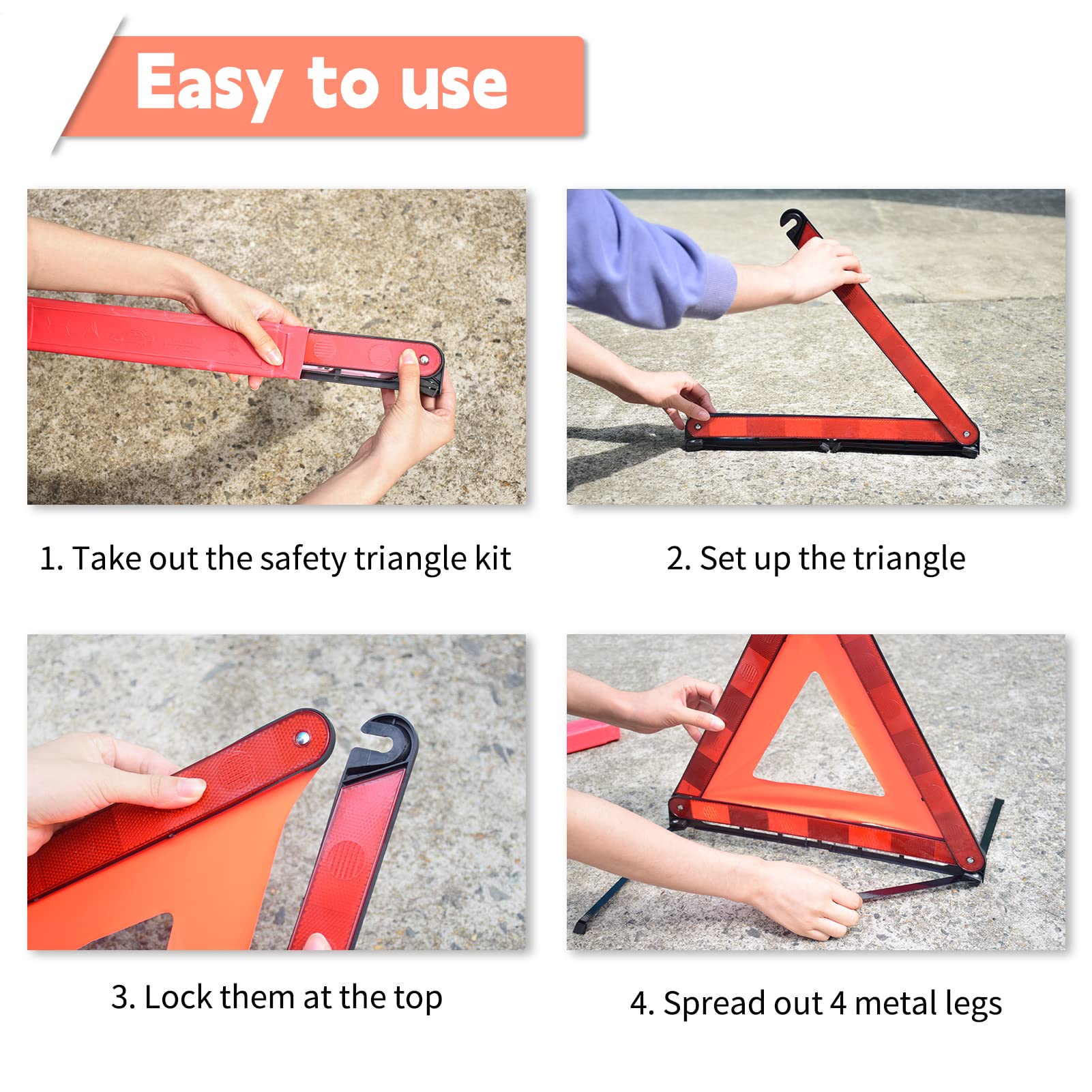 DEDC Warning Triangle, Foldable Safety Triangle, Triple Warning Kit, Warning Triangle Reflector, Roadside Hazard Sign, Triangle