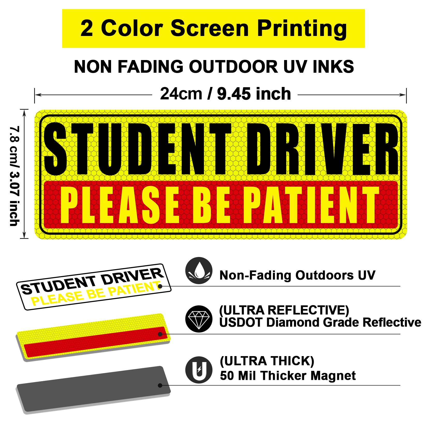 Sukh 4 Pcs Student Driver Magnet For Car - Be Patient Student Driver Magnet Boys And Girls New Student Driver Sticker Safety War