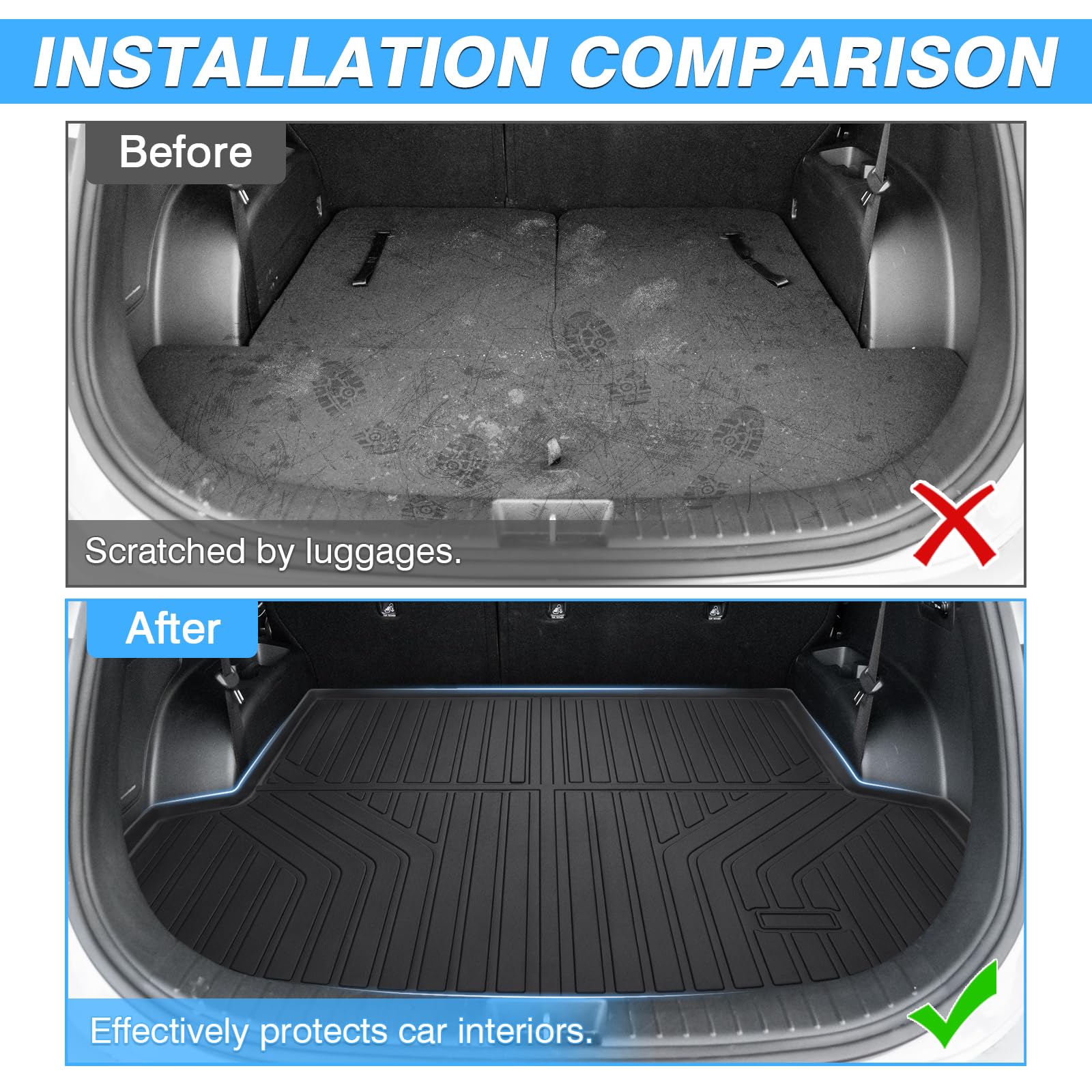 Powerty Trunk Mat For 2021 2022 2023 Hyundai Santa Fe 5 Seats Hybrid Accessories Cargo Mats Tpe All Weather Cargo Liner Heavy-Du