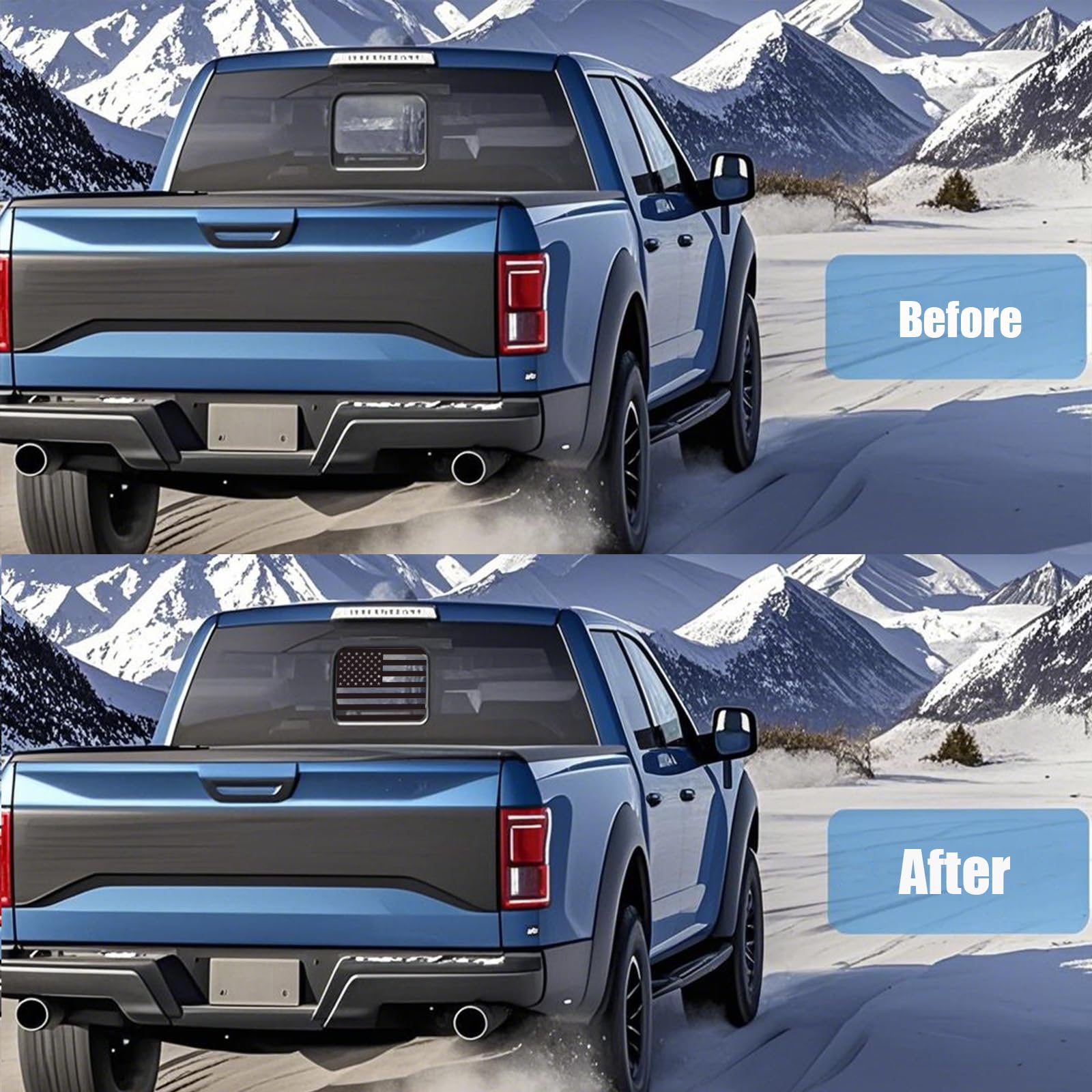 Fits Ford F150 F250 F350 2004-2024 Rear Middle Back Sliding Window American US Flag Vinyl Decal Matte Black Exterior Accessories