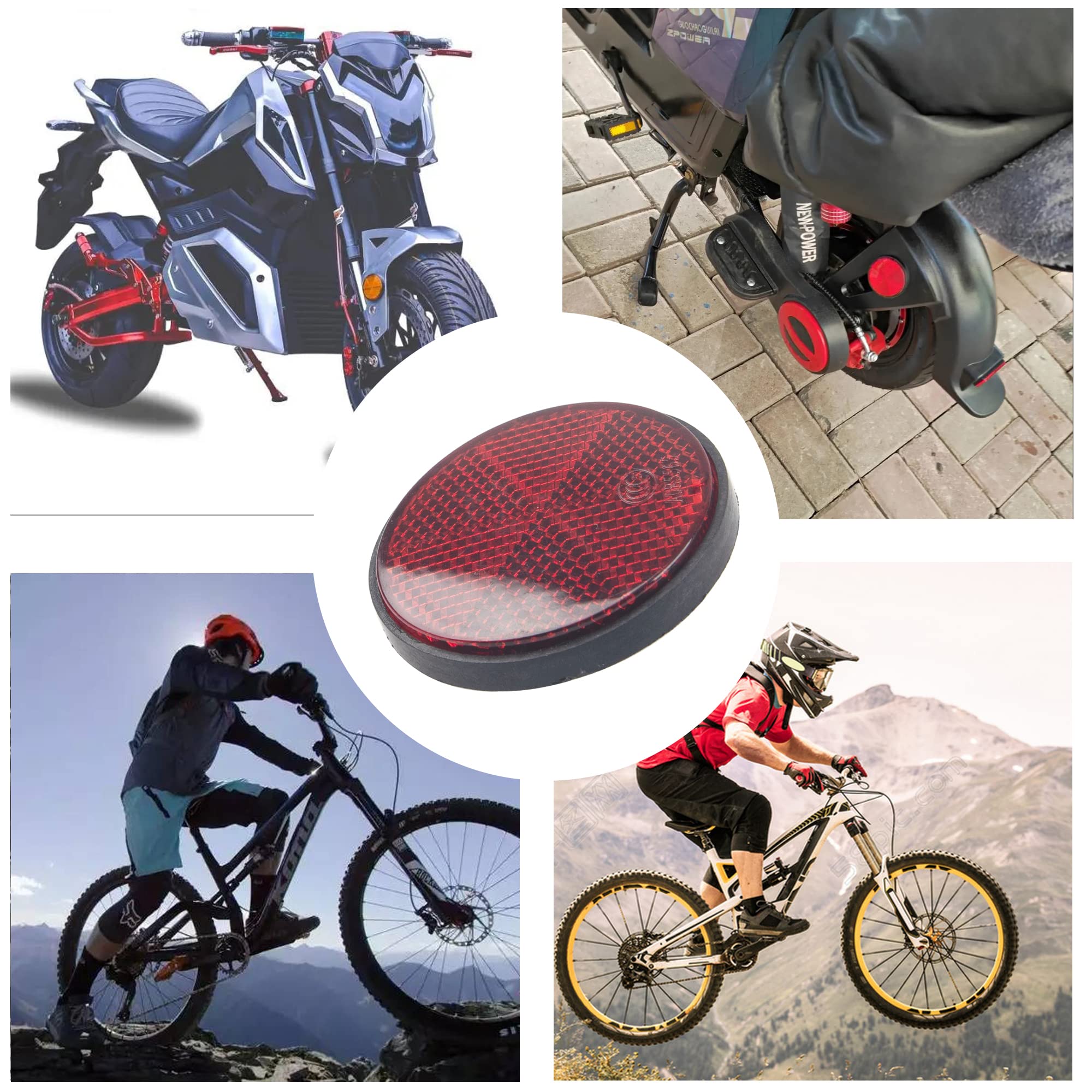 Rrina 4Pcs Red Plastic Reflective Warning Round Reflector For Motorcycle Bike