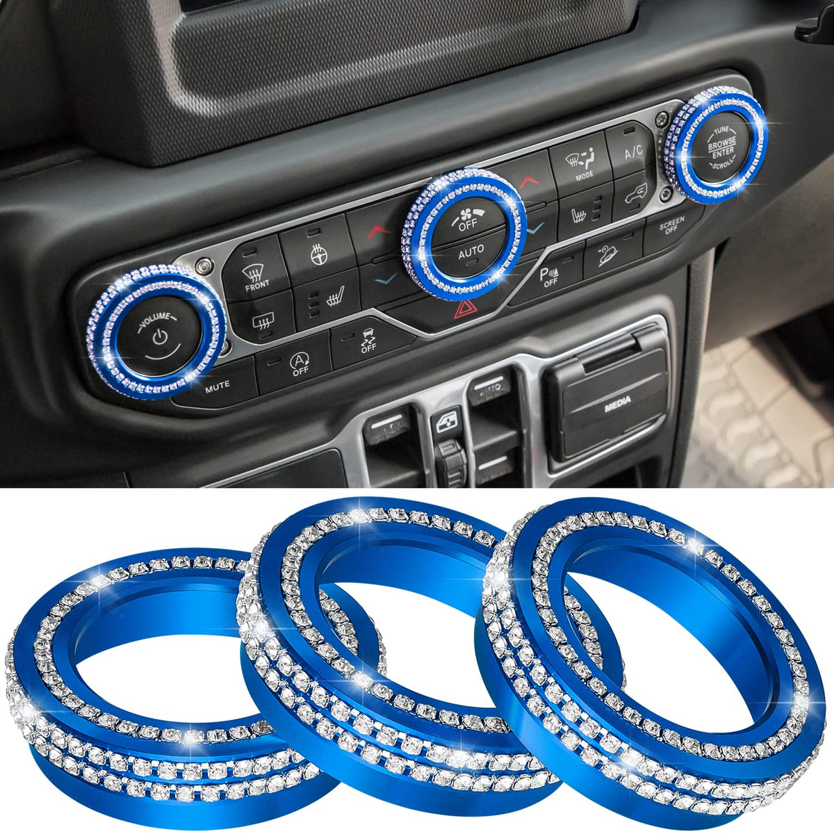 Air Conditioner Switch Knob Cover For 2018-2025 Jeep Wrangler Jl Jlu Gladiator Jt Bling Crystal Rhinestone Button Cover Decorati