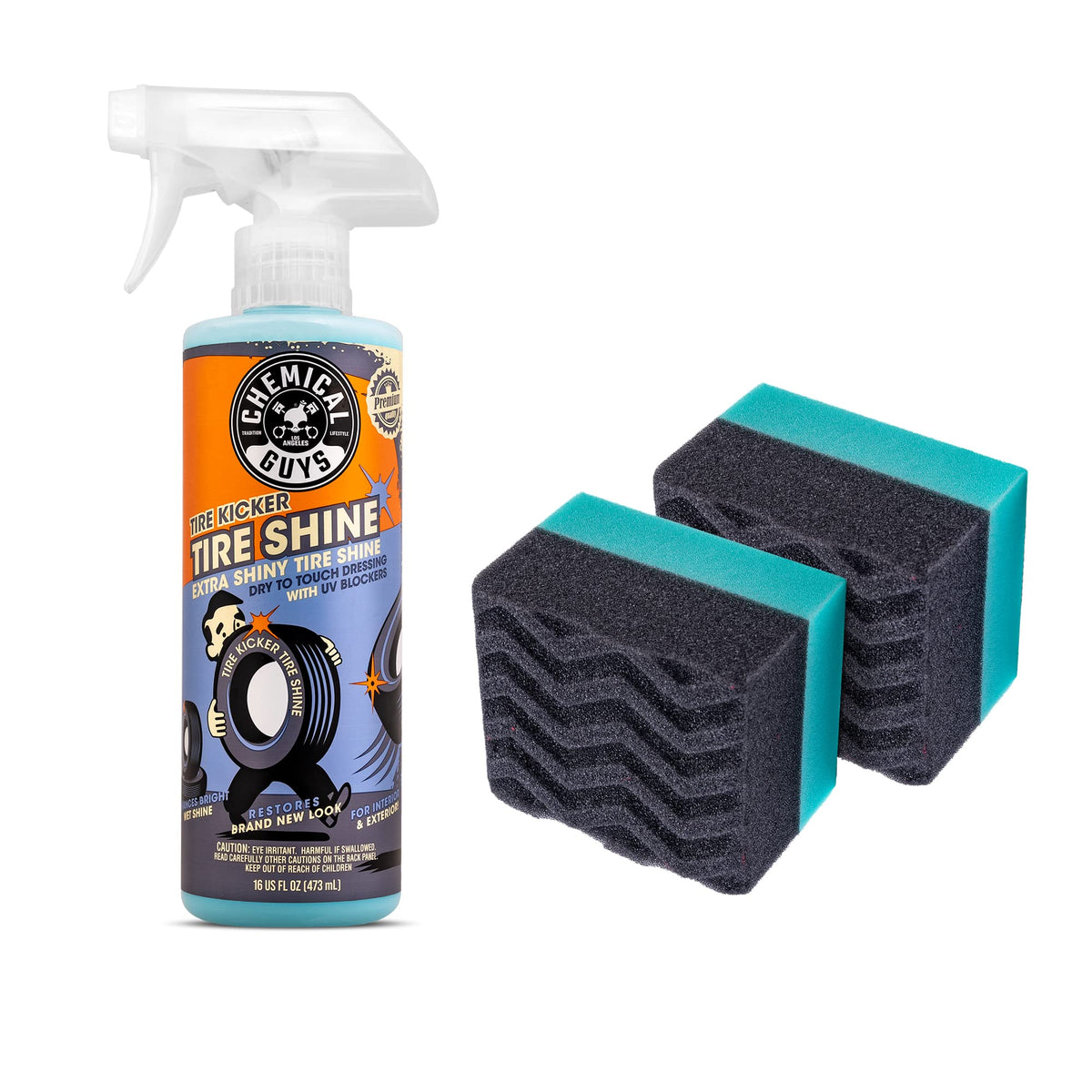 Chemical Guys Tire Kicker Sprayable Extra Glossy Tire Shine With Applicators (Works On Rubber, Vinyl & Plastic) Safe For Cars, T