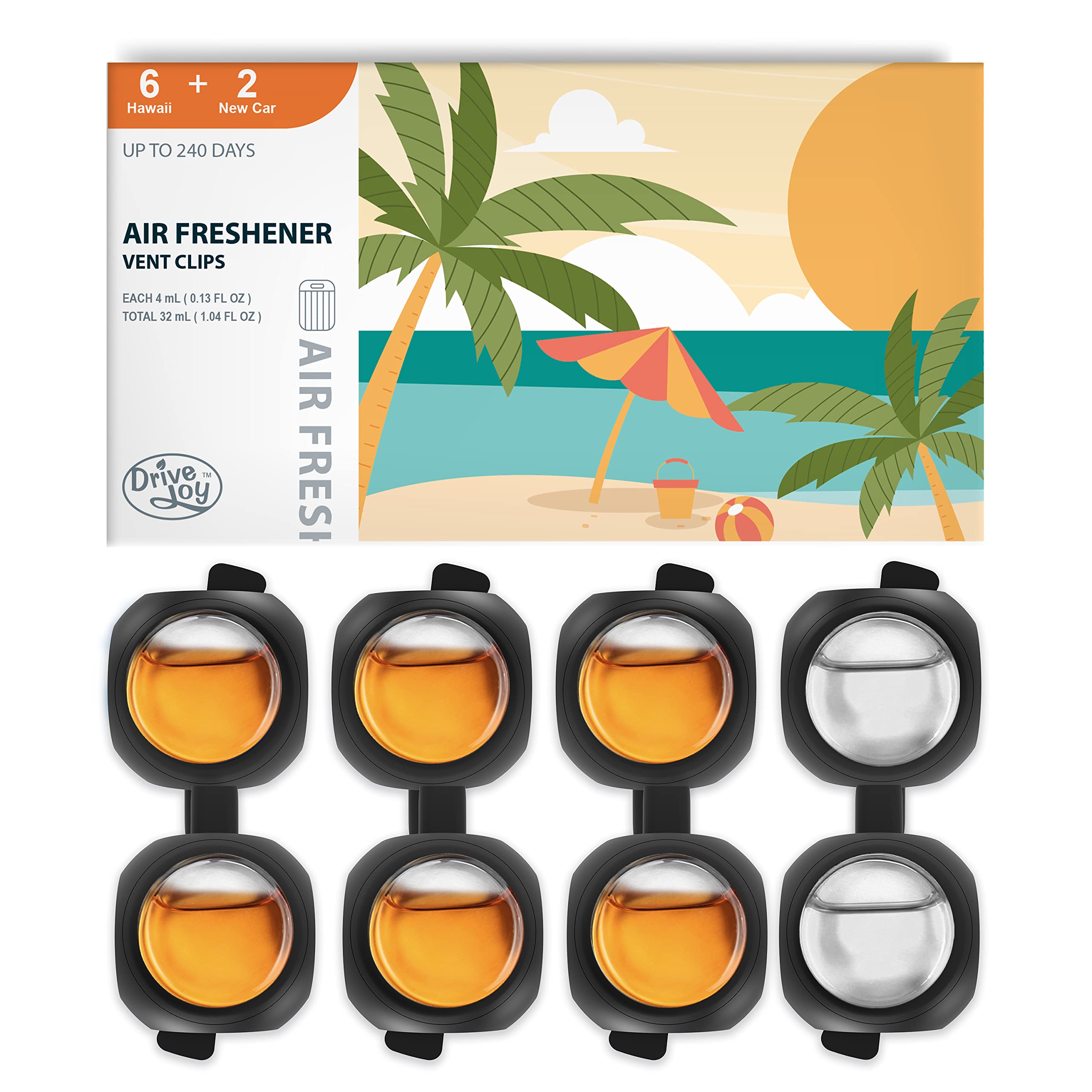Drivejoy Car Air Freshener Vent Clips, 8 Pk, 6 Hawaiian, 2 New Car, Car Fresheners For Men Women, Up To 240 Days, Natural Odor E